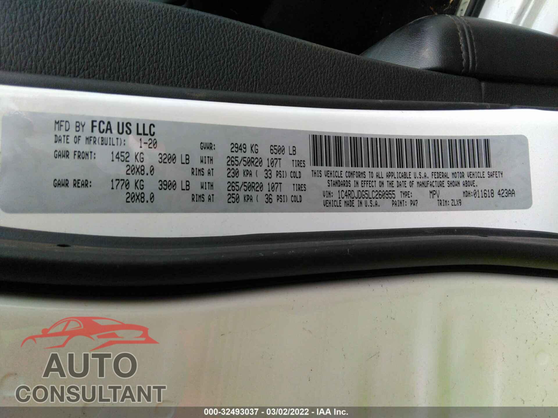 DODGE DURANGO 2020 - 1C4RDJDG5LC260955
