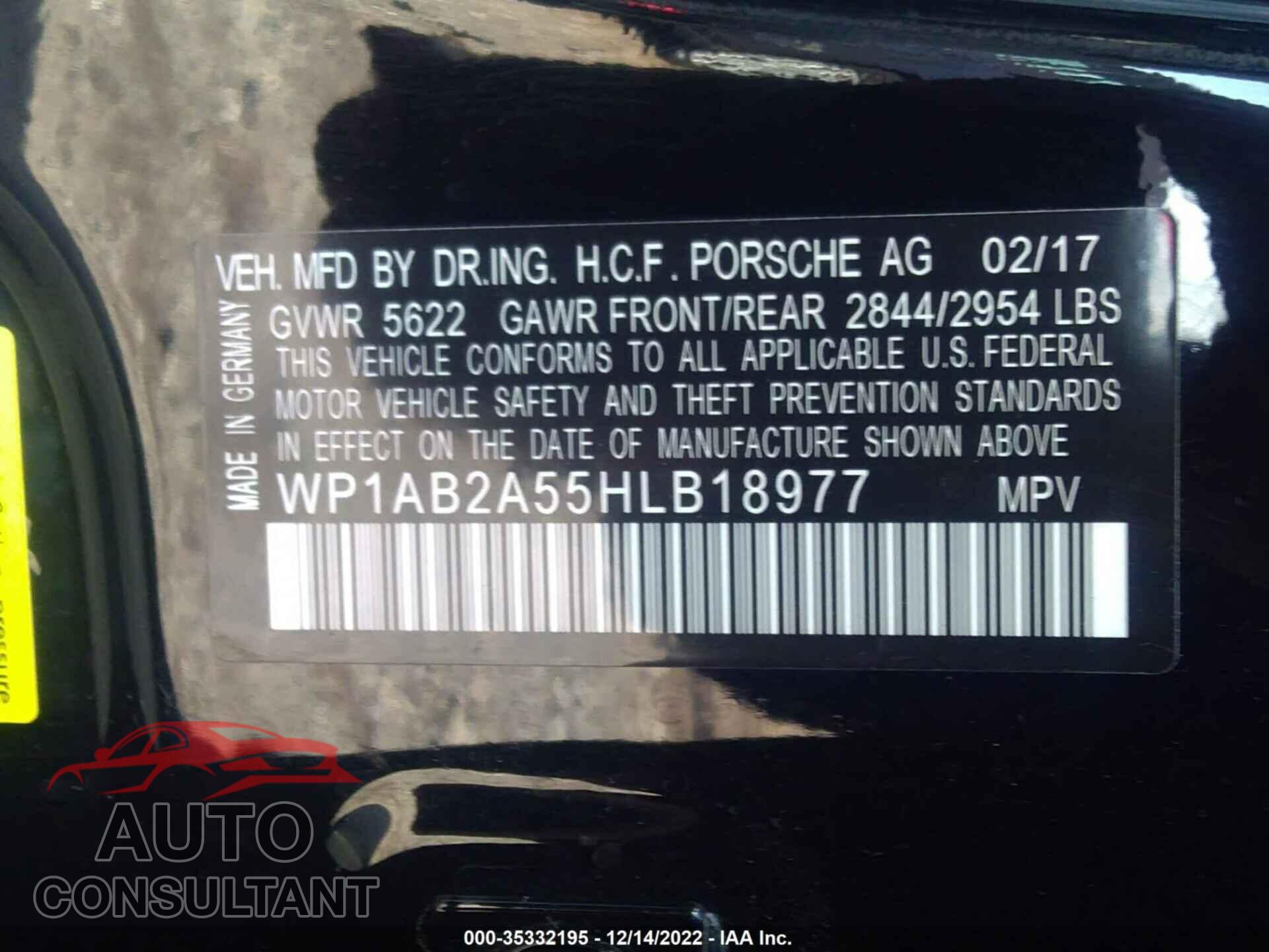 PORSCHE MACAN 2017 - WP1AB2A55HLB18977