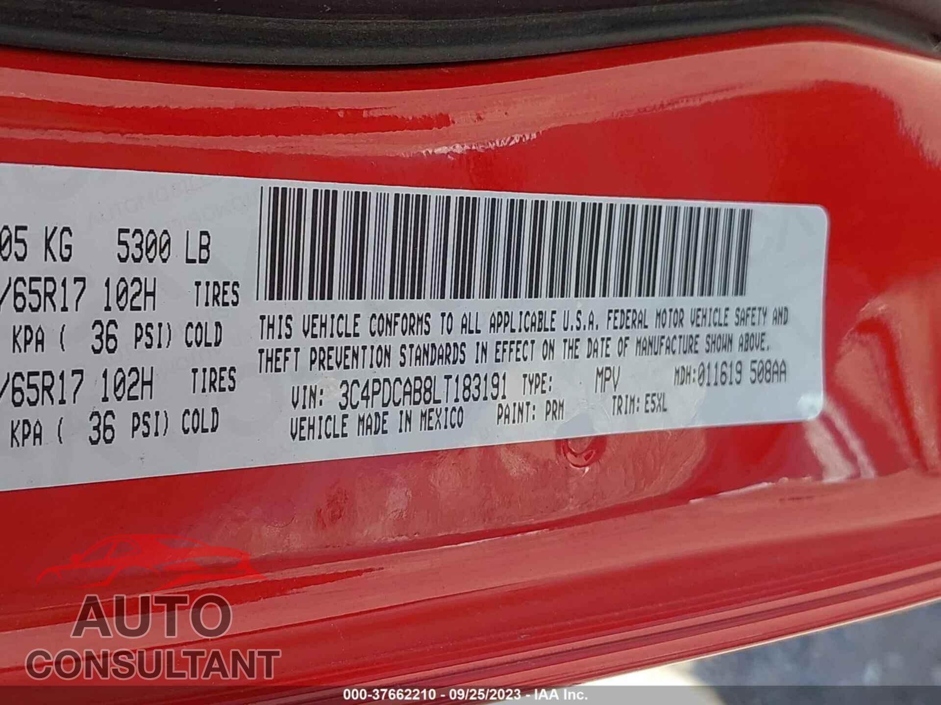 DODGE JOURNEY 2020 - 3C4PDCAB8LT183191