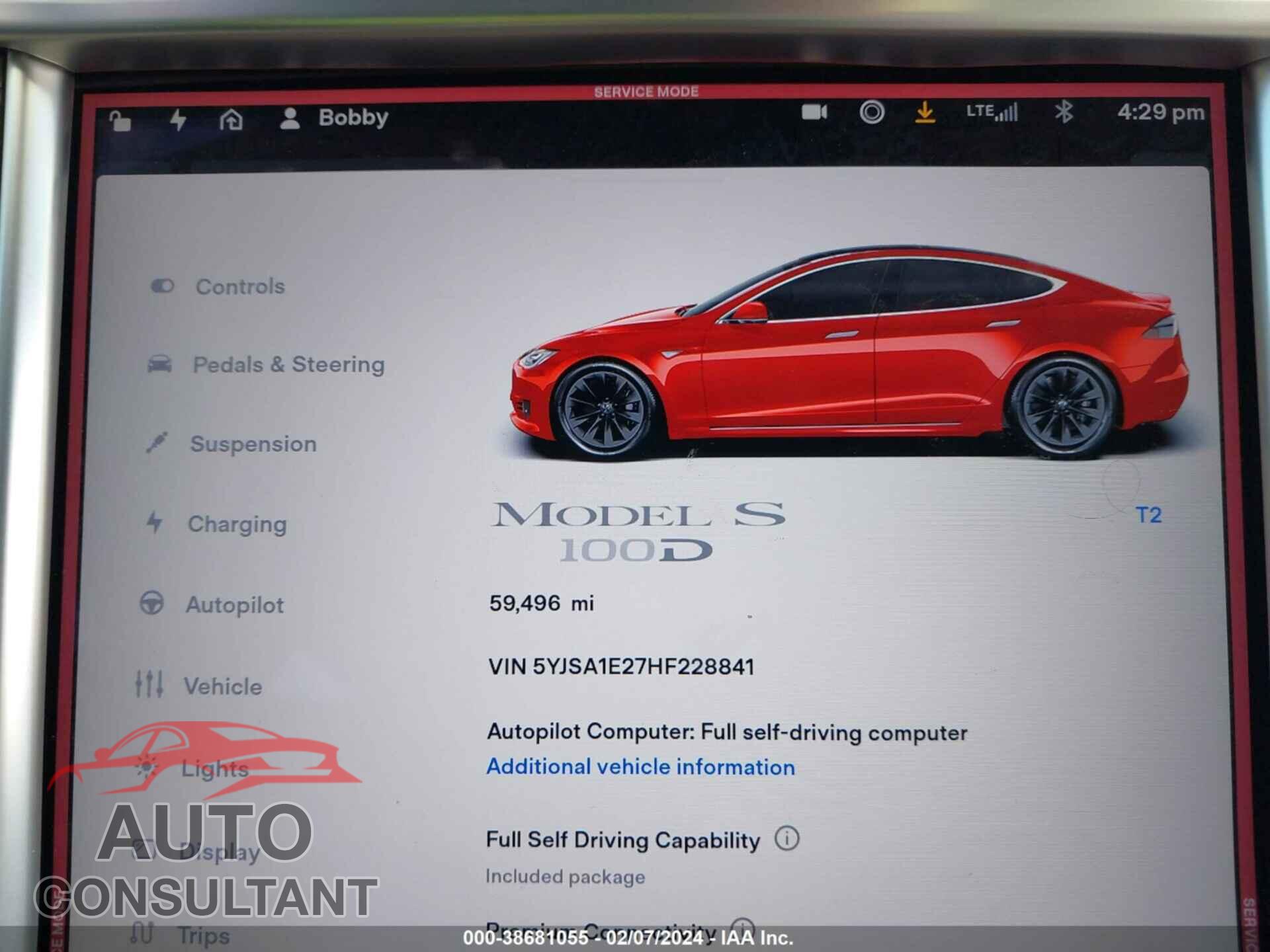 TESLA MODEL S 2017 - 5YJSA1E27HF228841