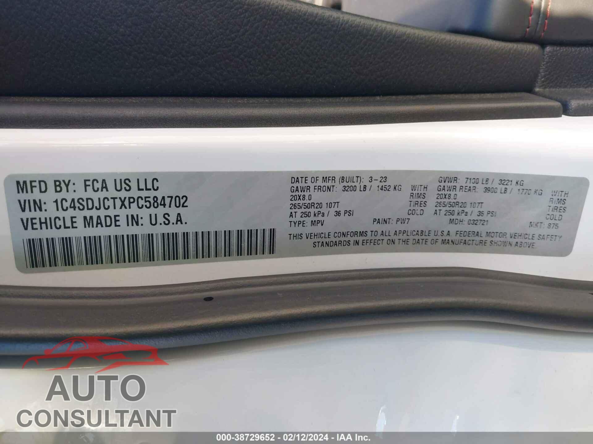 DODGE DURANGO 2023 - 1C4SDJCTXPC584702