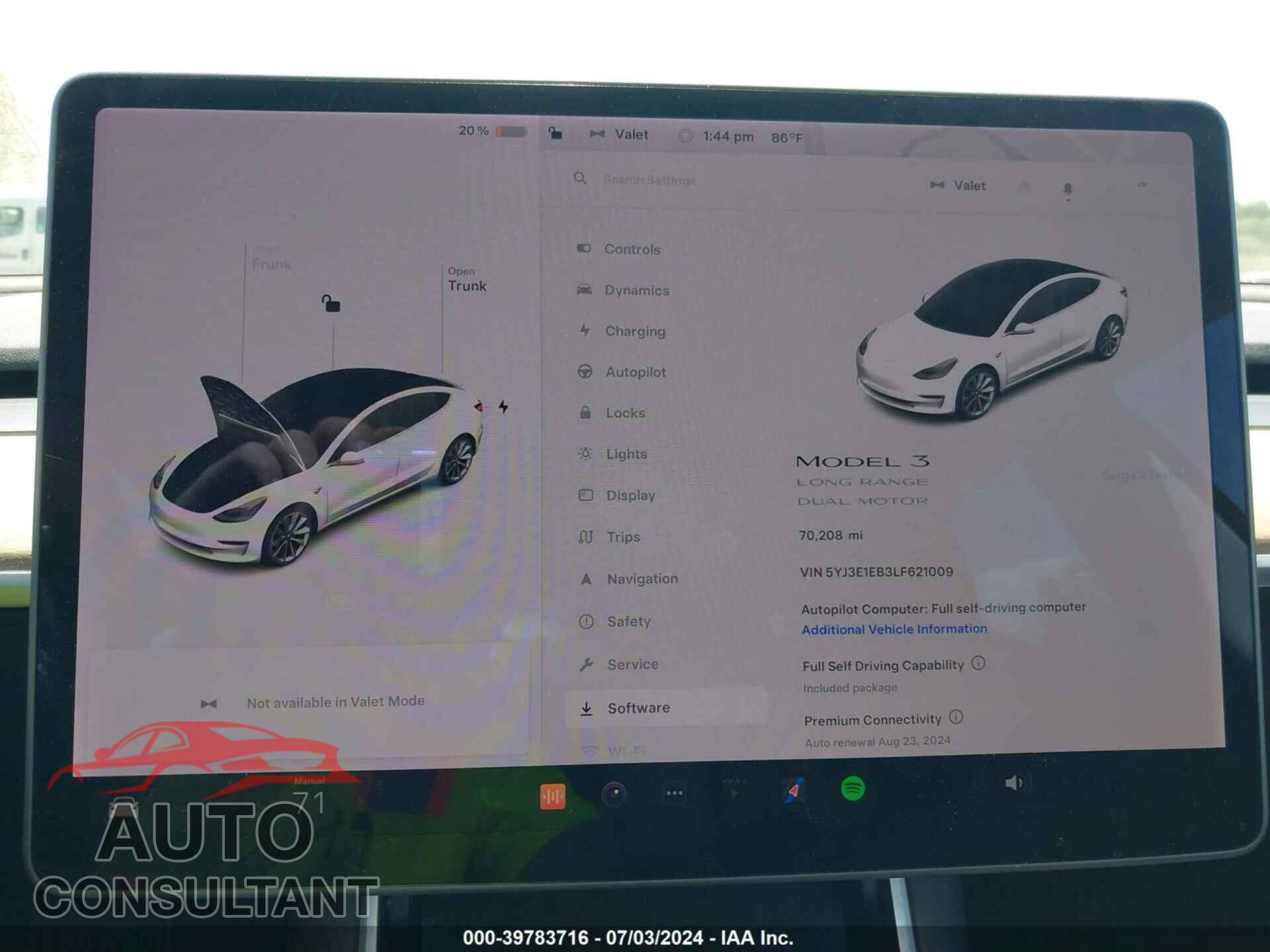 TESLA MODEL 3 2020 - 5YJ3E1EB3LF621009