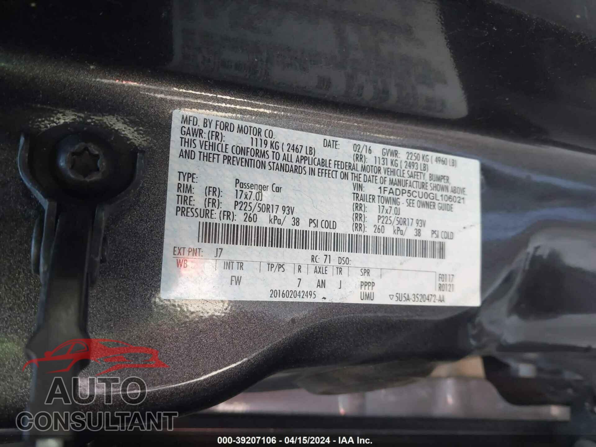 FORD C-MAX 2016 - 1FADP5CU0GL106021
