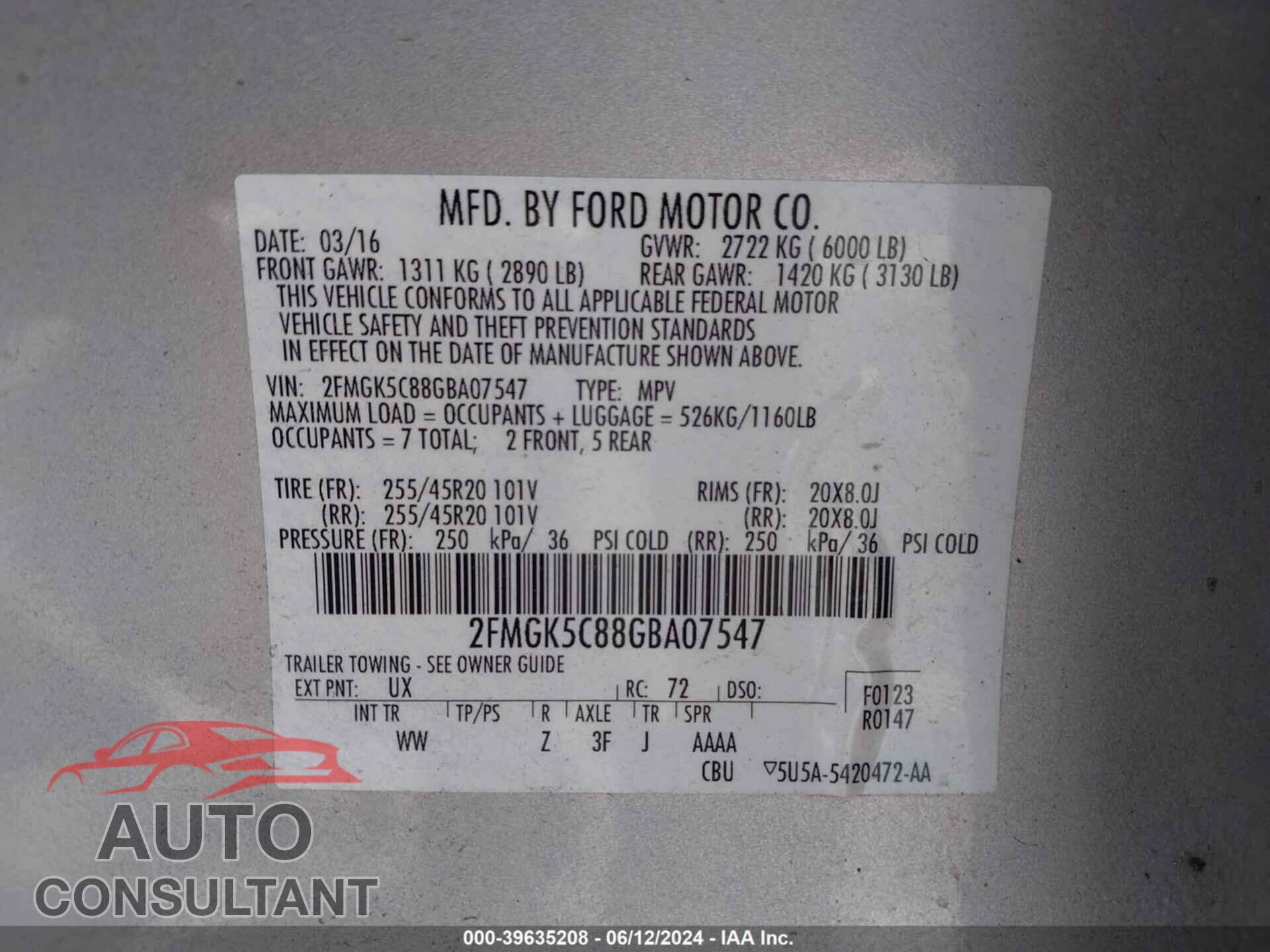 FORD FLEX 2016 - 2FMGK5C88GBA07547