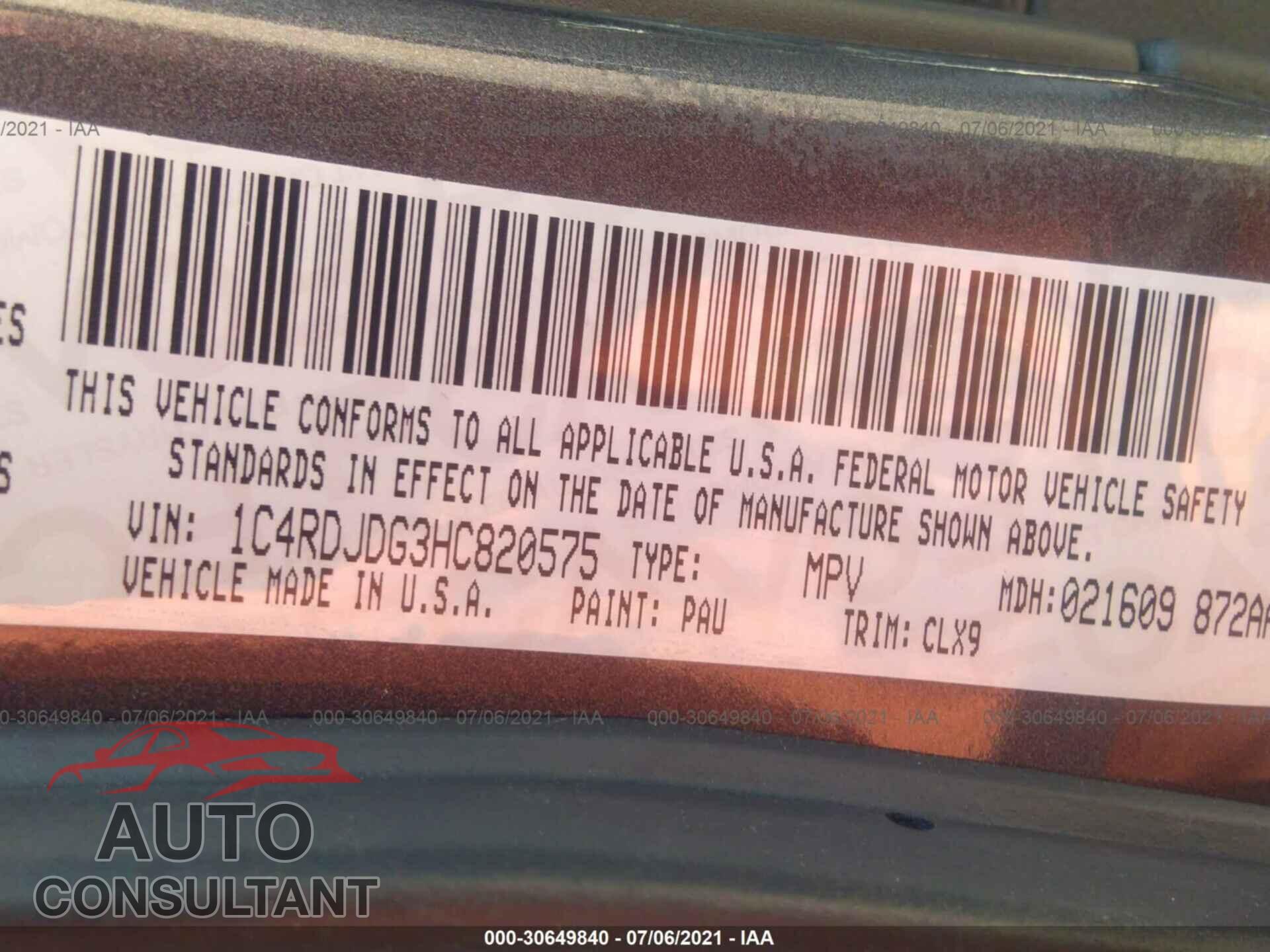 DODGE DURANGO 2017 - 1C4RDJDG3HC820575
