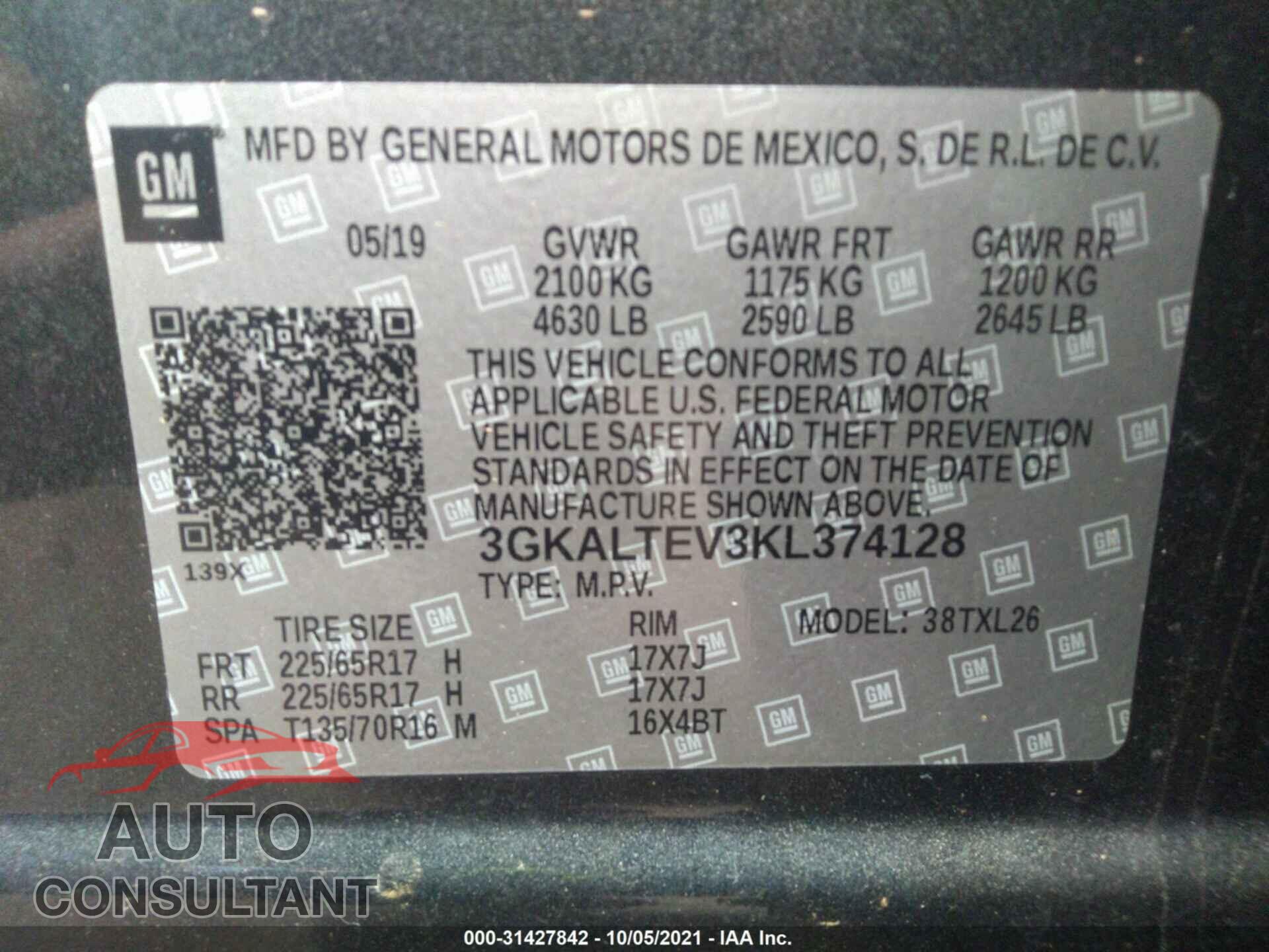 GMC TERRAIN 2019 - 3GKALTEV3KL374128