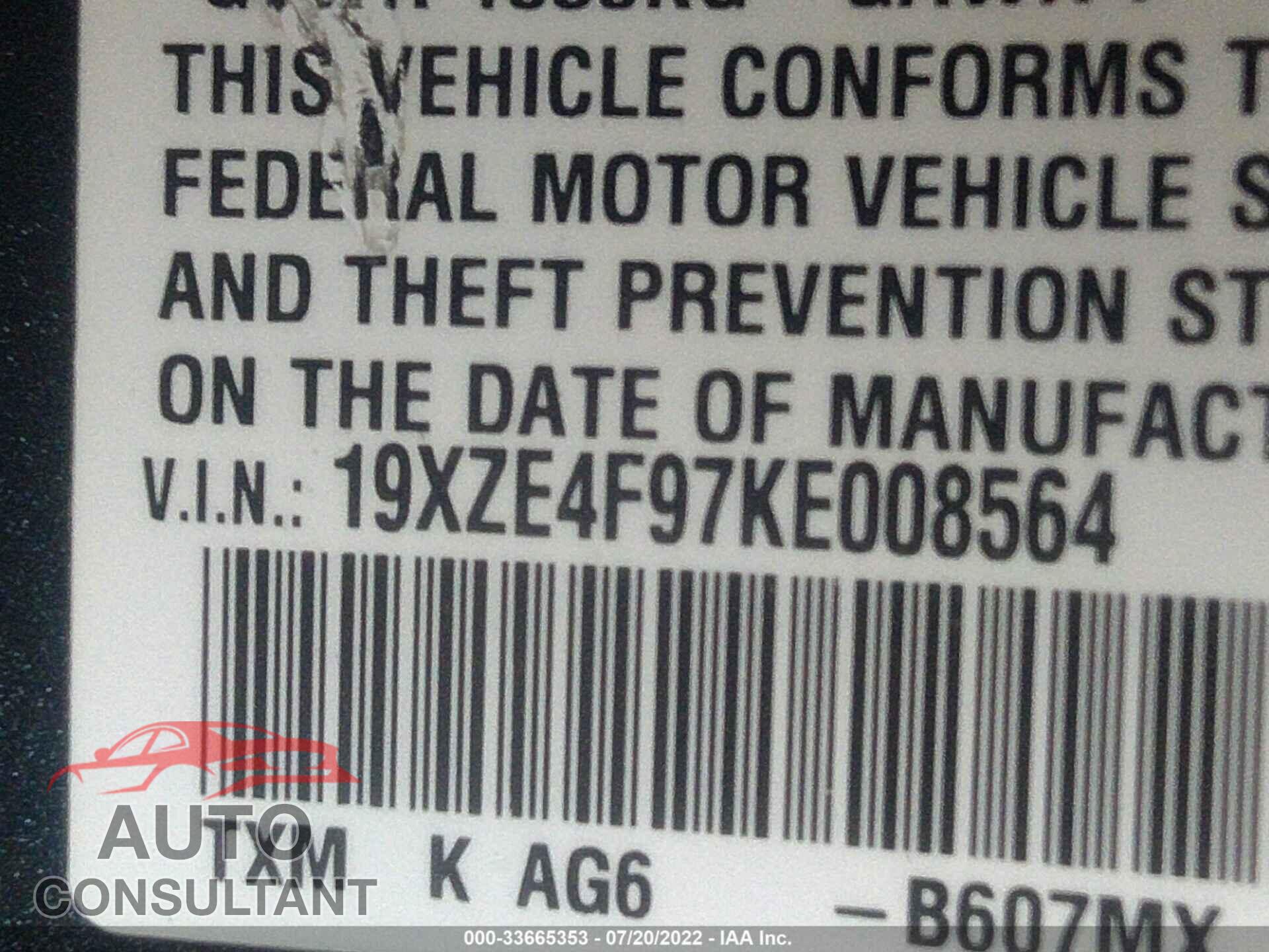 HONDA INSIGHT 2019 - 19XZE4F97KE008564
