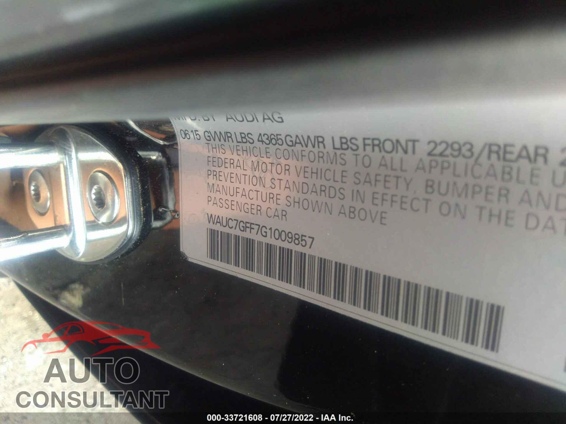 AUDI A3 2016 - WAUC7GFF7G1009857