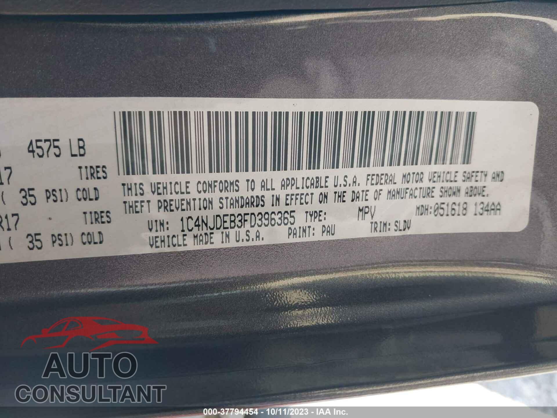 JEEP COMPASS 2015 - 1C4NJDEB3FD396365