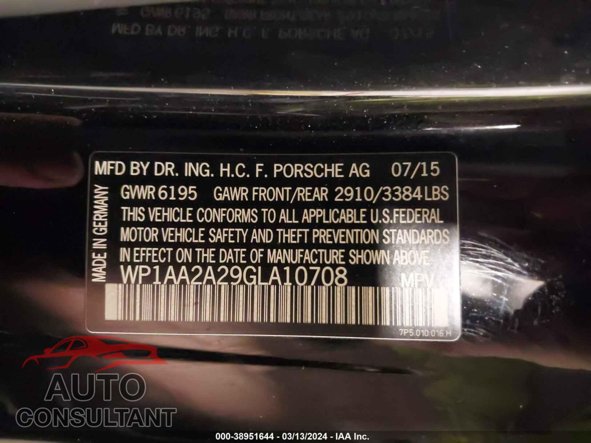 PORSCHE CAYENNE 2016 - WP1AA2A29GLA10708