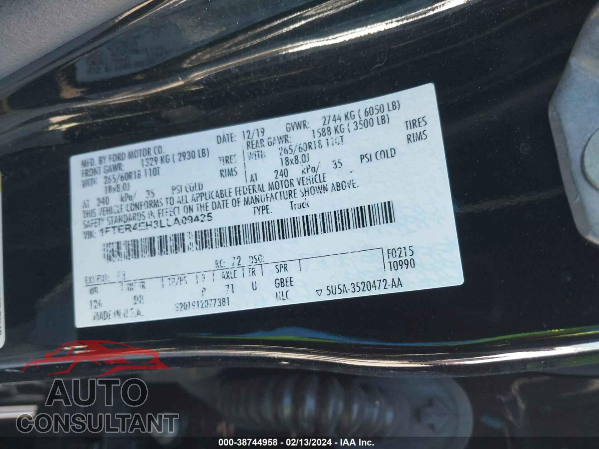 FORD RANGER 2020 - 1FTER4EH3LLA09425