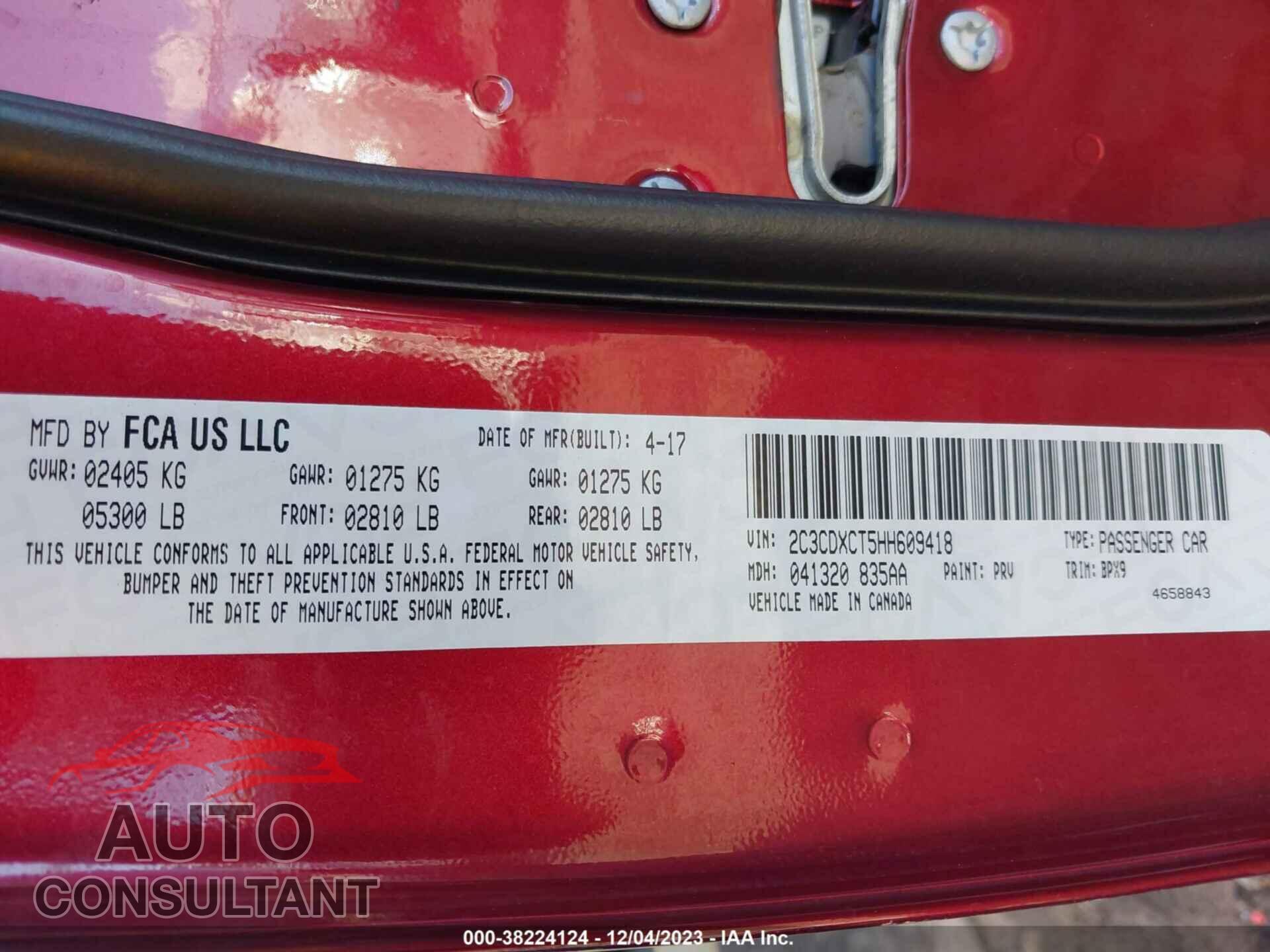 DODGE CHARGER 2017 - 2C3CDXCT5HH609418
