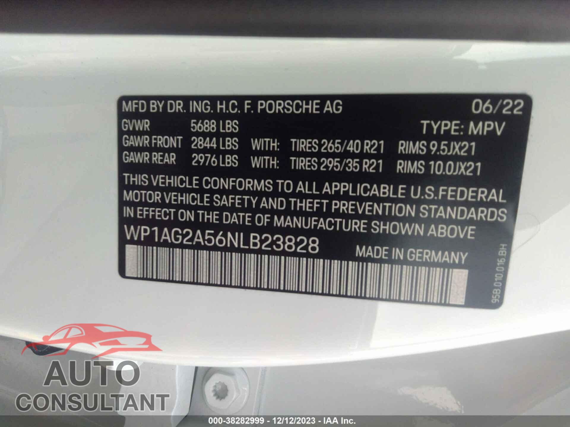 PORSCHE MACAN 2022 - WP1AG2A56NLB23828
