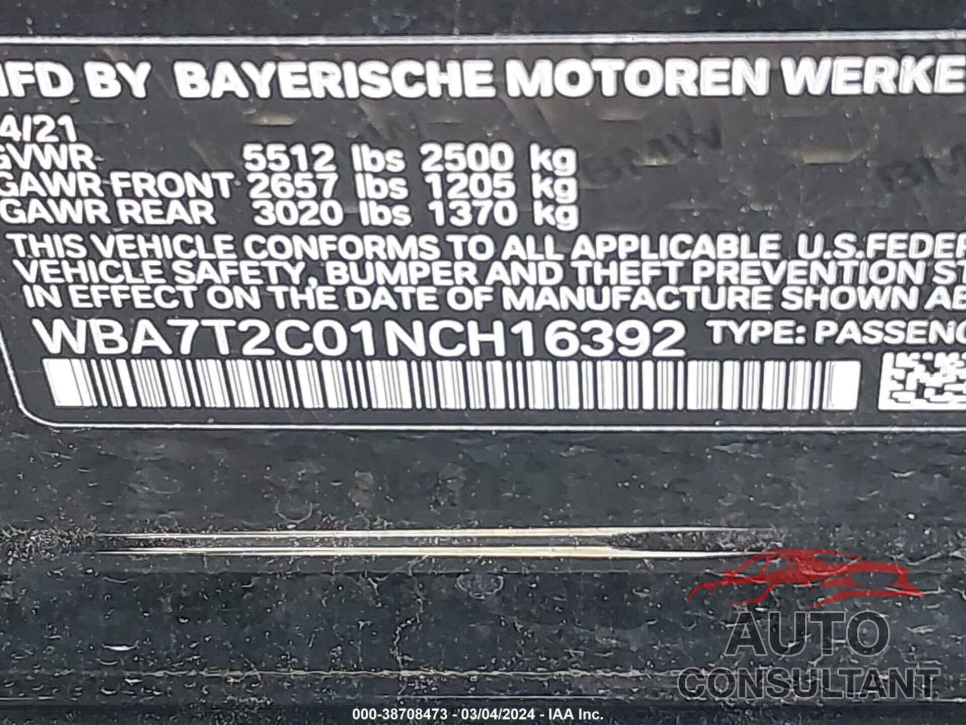 BMW 740 2022 - WBA7T2C01NC816392