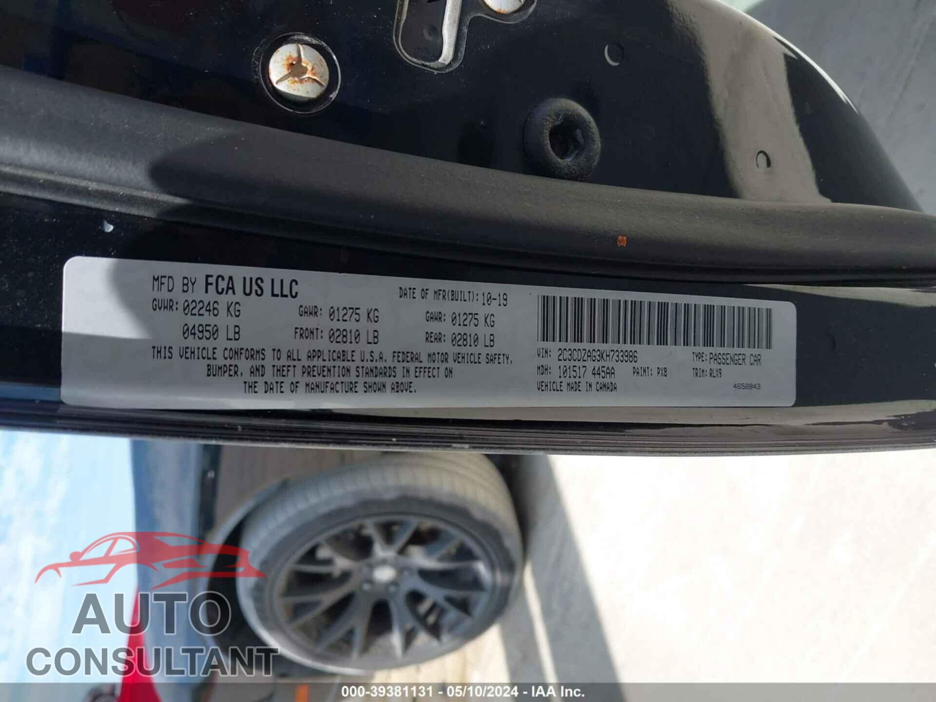 DODGE CHALLENGER 2019 - 2C3CDZAG3KH733986