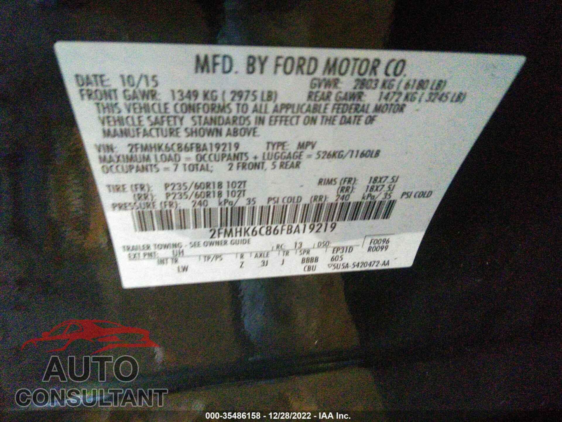 FORD FLEX 2015 - 2FMHK6C86FBA19219