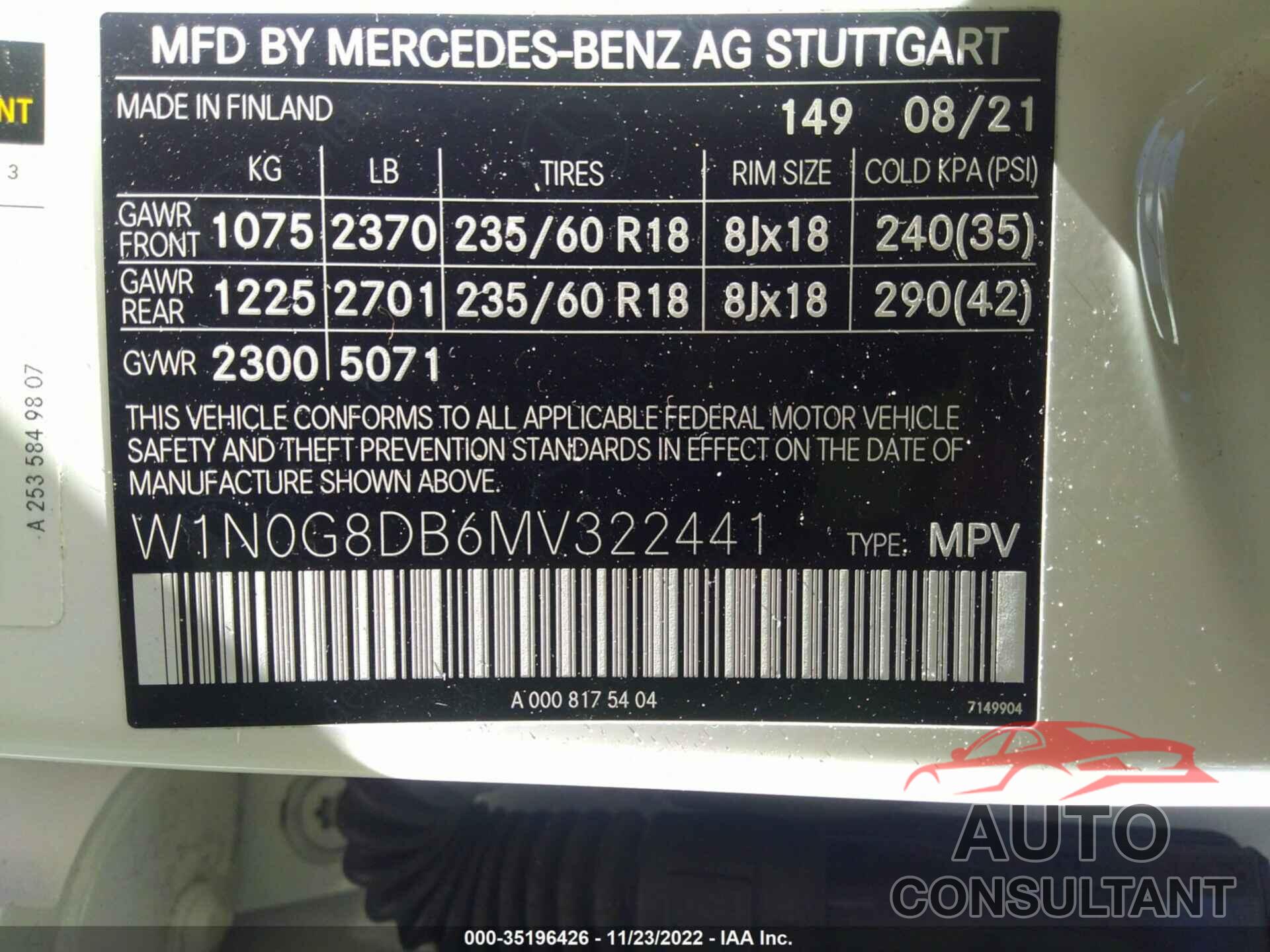 MERCEDES-BENZ GLC 2021 - W1N0G8DB6MV322441