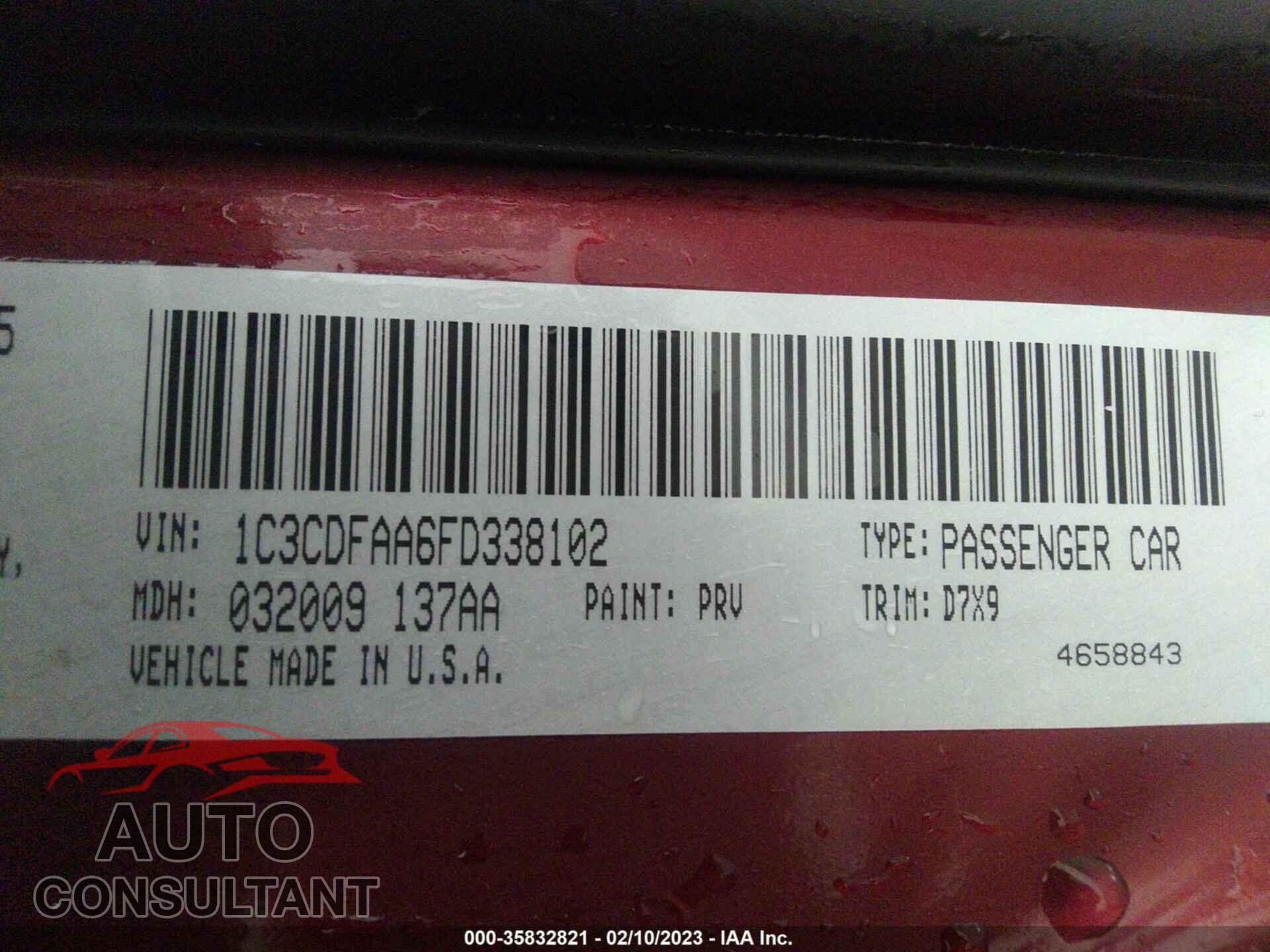 DODGE DART 2015 - 1C3CDFAA6FD338102