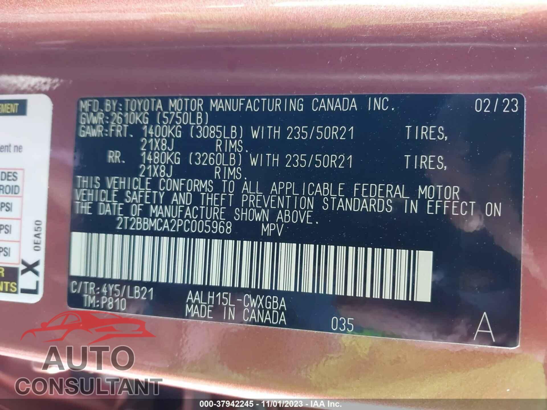 LEXUS RX 2023 - 2T2BBMCA2PC005968