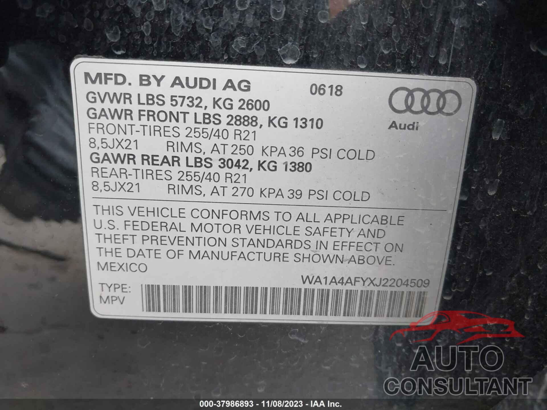 AUDI SQ5 2018 - WA1A4AFYXJ2204509