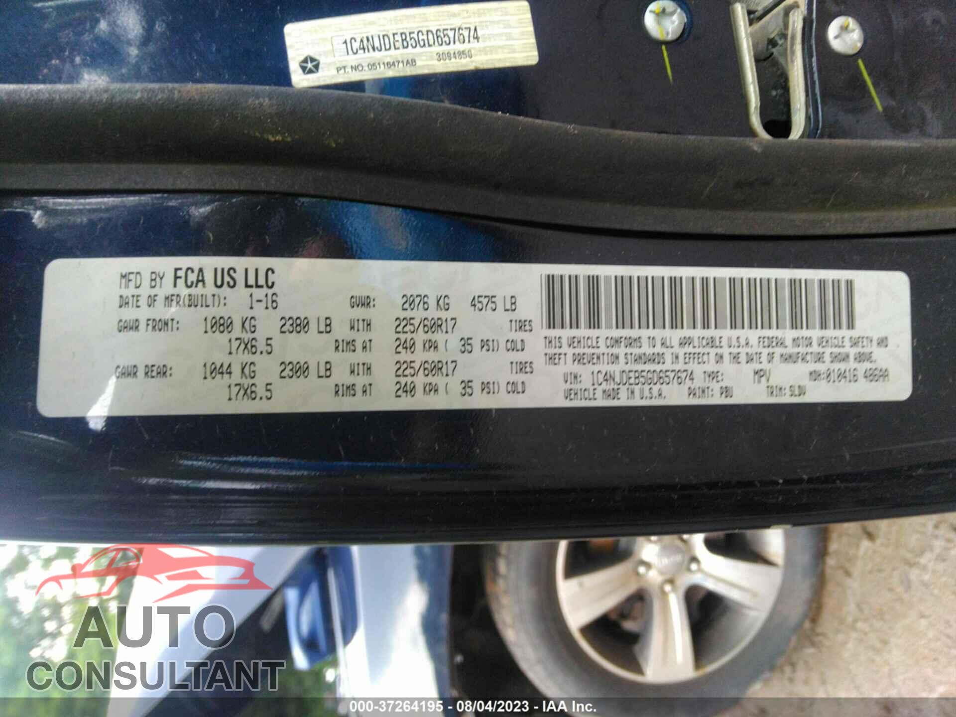 JEEP COMPASS 2016 - 1C4NJDEB5GD657674