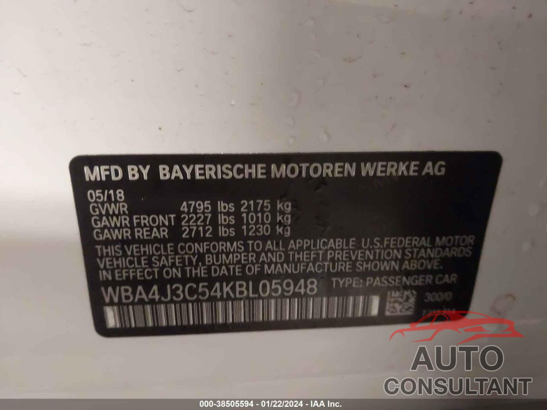 BMW 430I GRAN COUPE 2019 - WBA4J3C54KBL05948