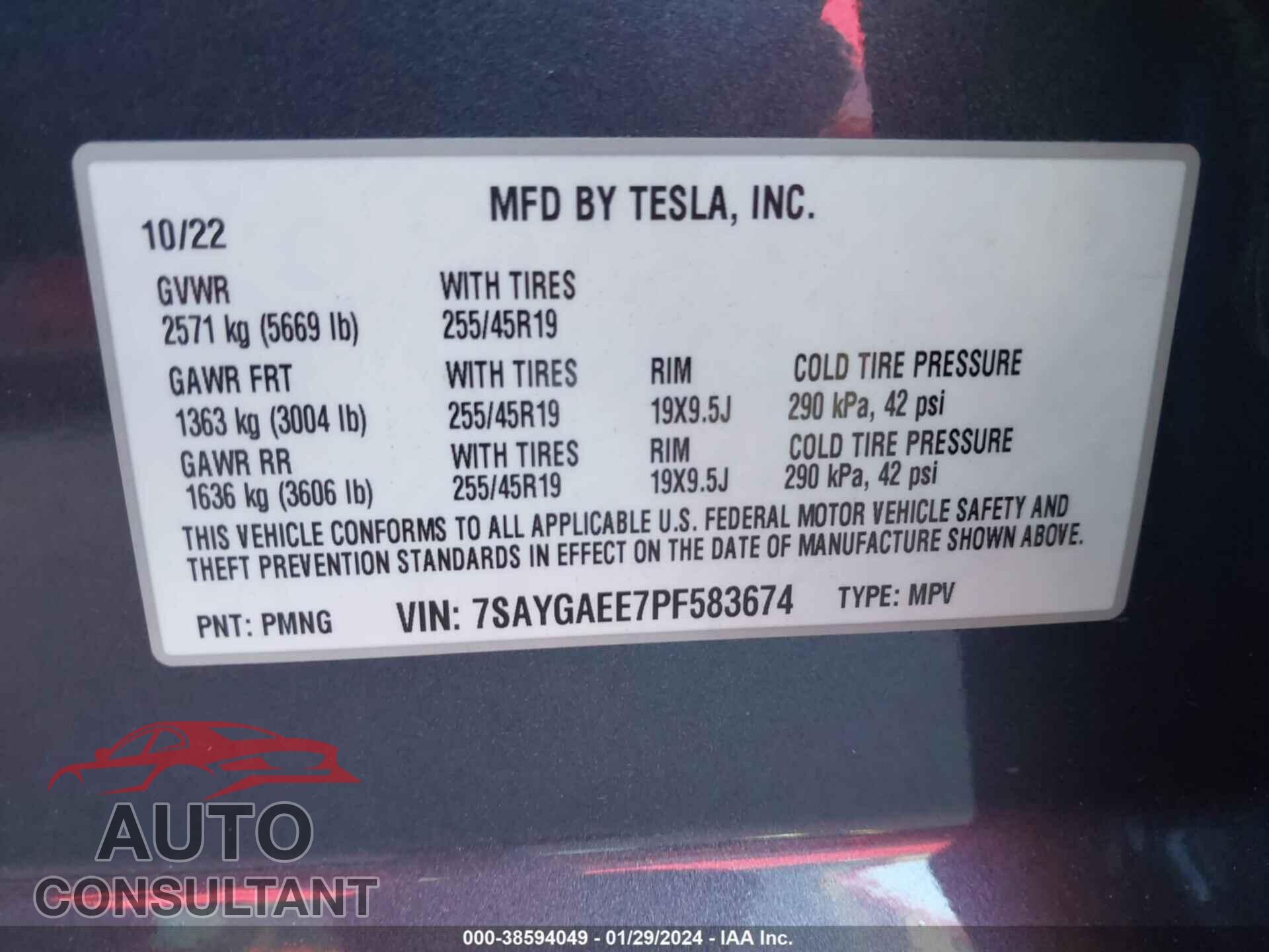 TESLA MODEL Y 2023 - 7SAYGAEE7PF583674