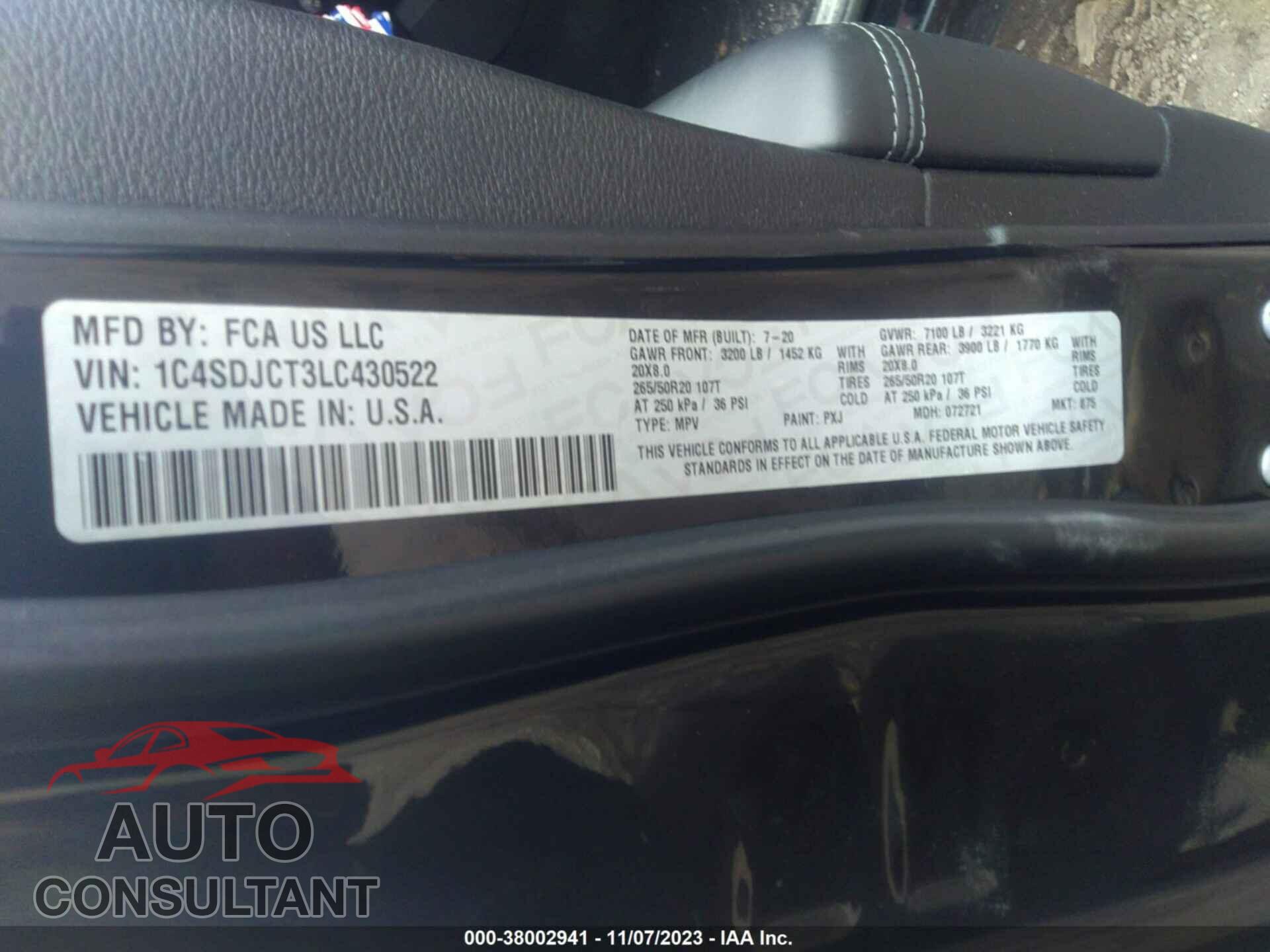 DODGE DURANGO 2020 - 1C4SDJCT3LC430522