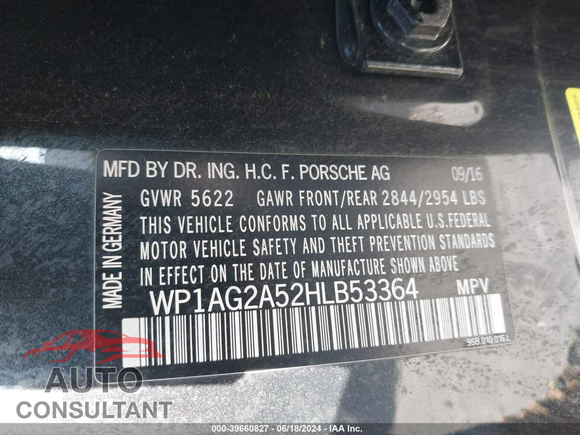 PORSCHE MACAN 2017 - WP1AG2A52HLB53364