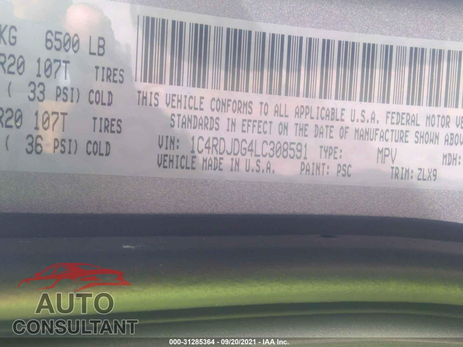 DODGE DURANGO 2020 - 1C4RDJDG4LC308591