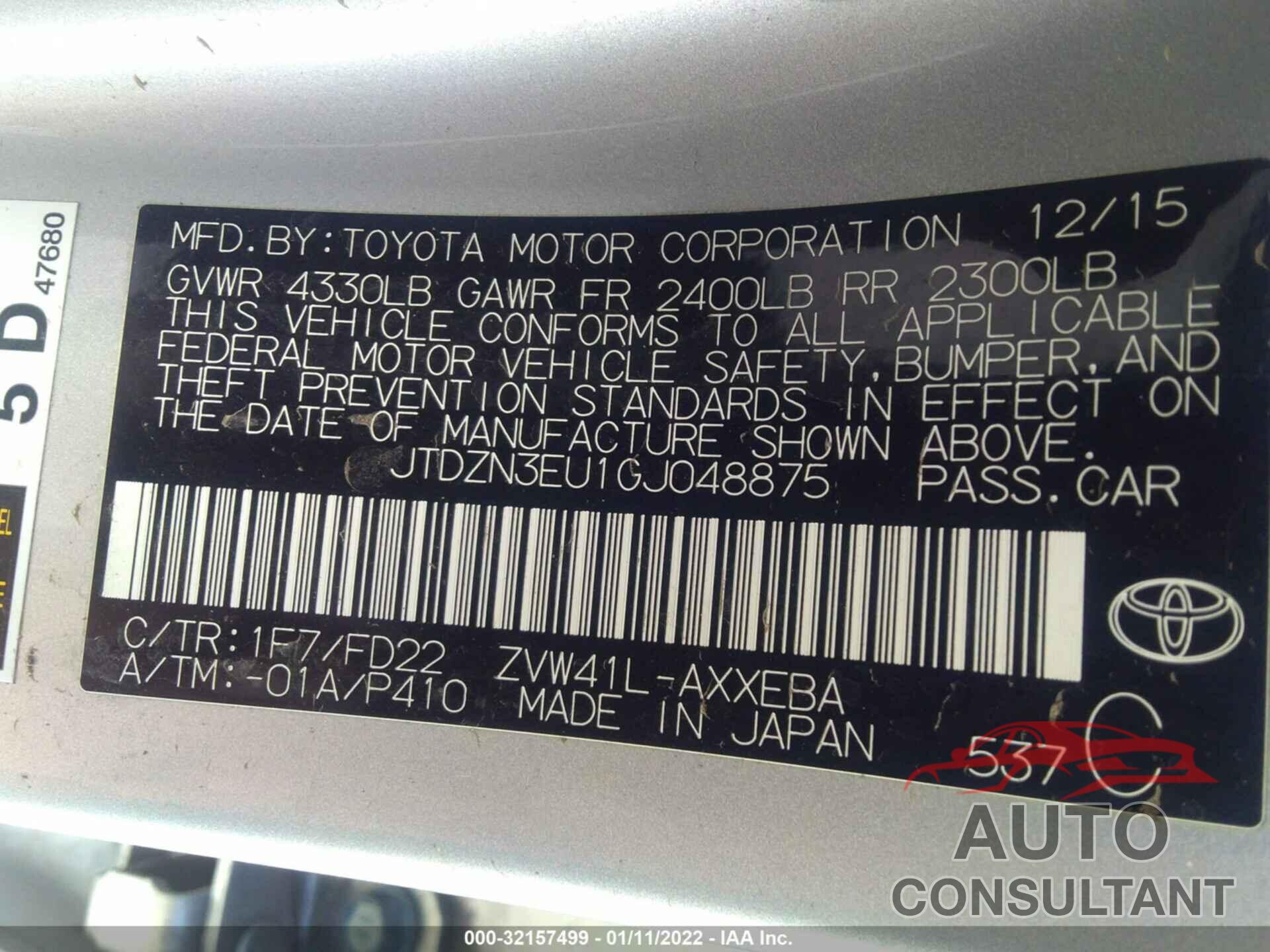 TOYOTA PRIUS V 2016 - JTDZN3EU1GJ048875