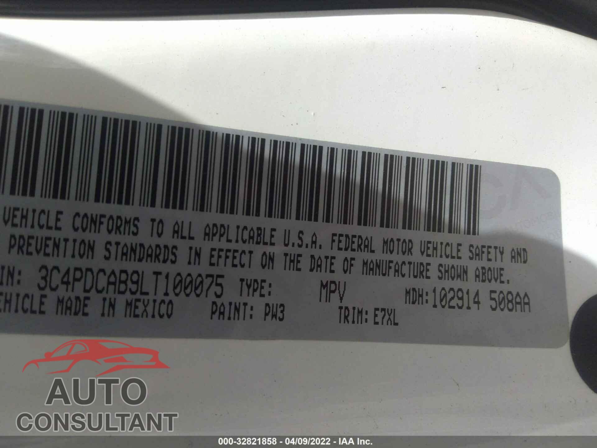 DODGE JOURNEY 2020 - 3C4PDCAB9LT100075