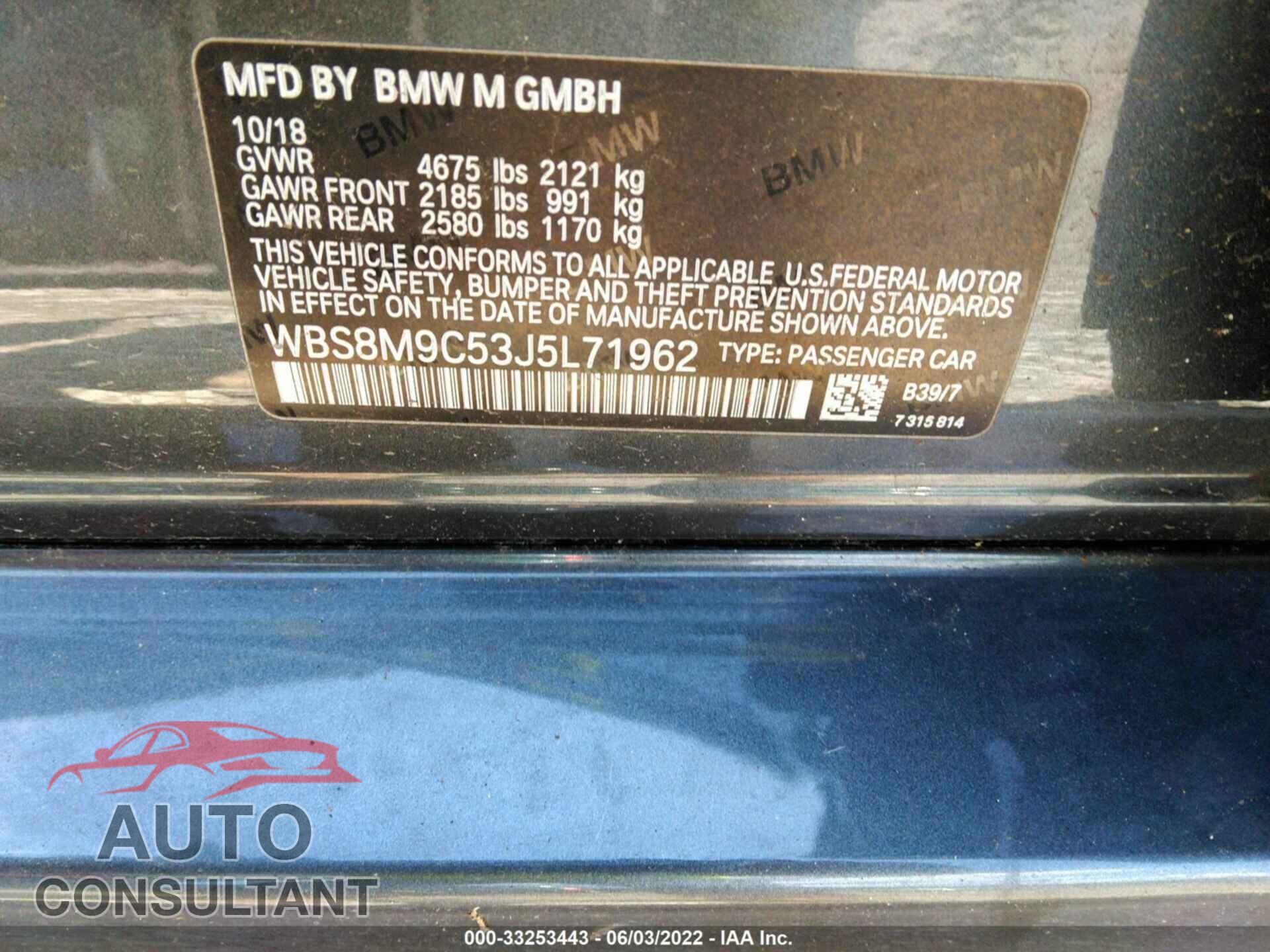 BMW M3 2018 - WBS8M9C53J5L71962