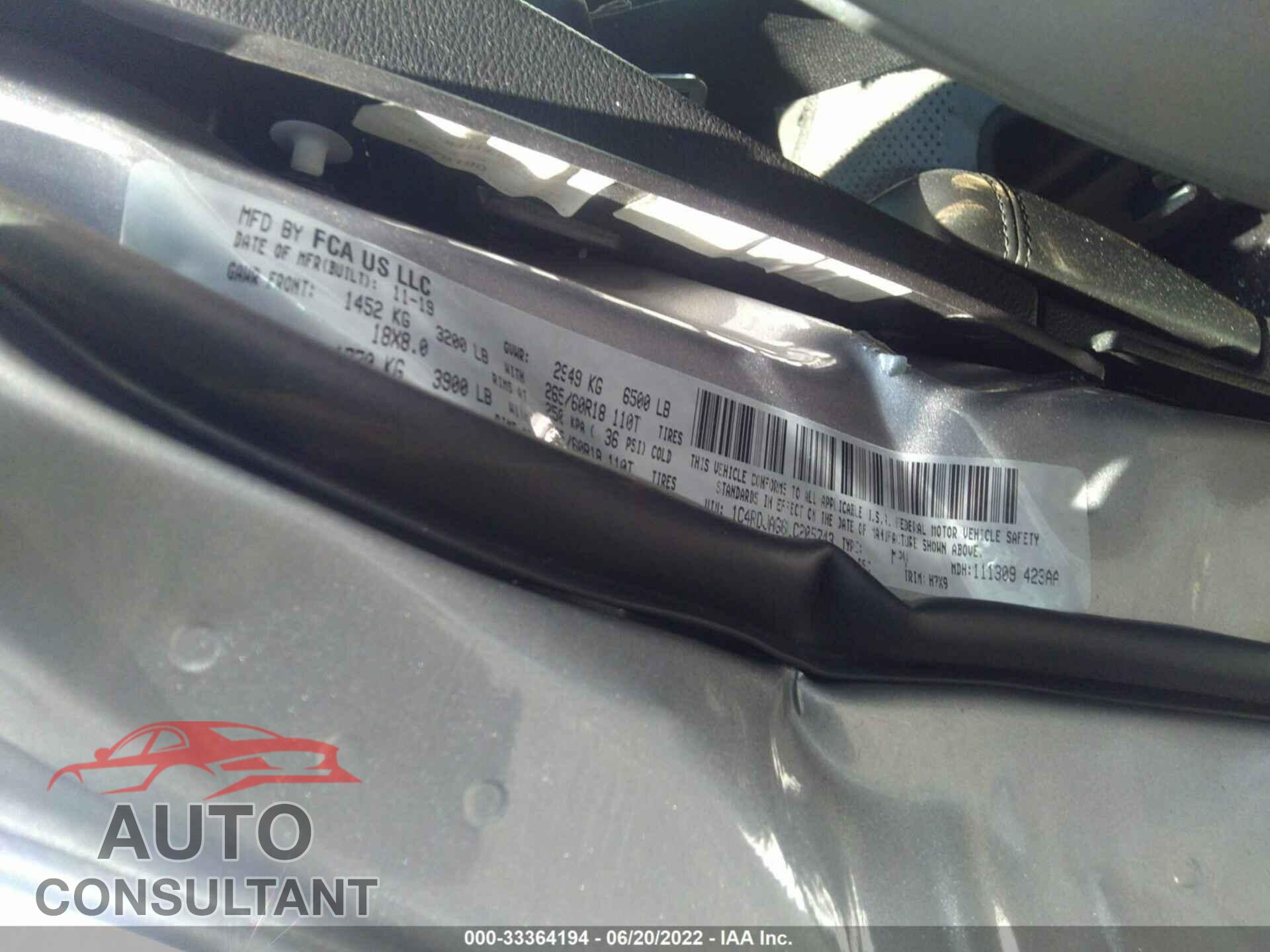 DODGE DURANGO 2020 - 1C4RDJAG6LC205743