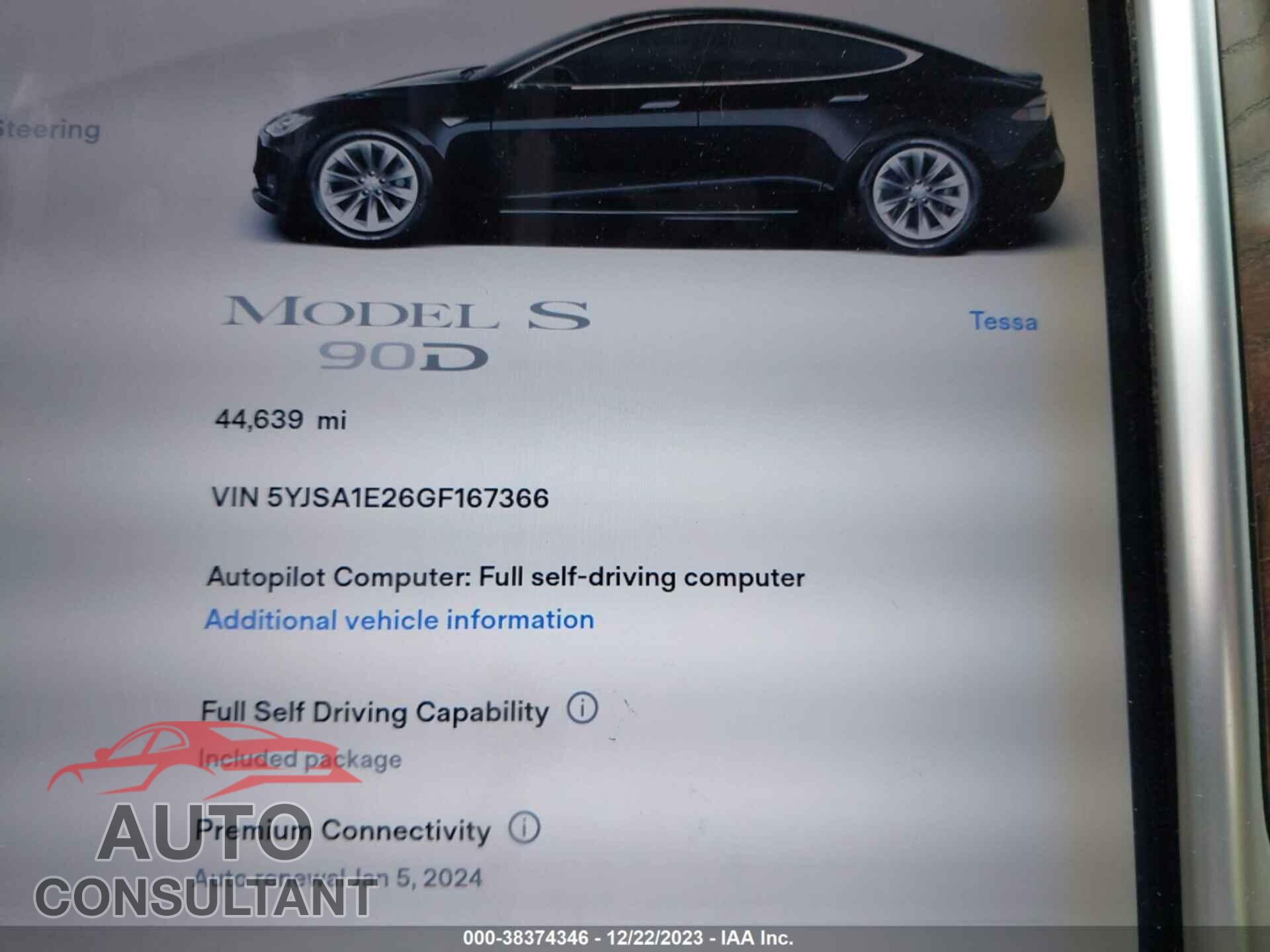 TESLA MODEL S 2016 - 5YJSA1E26GF167366