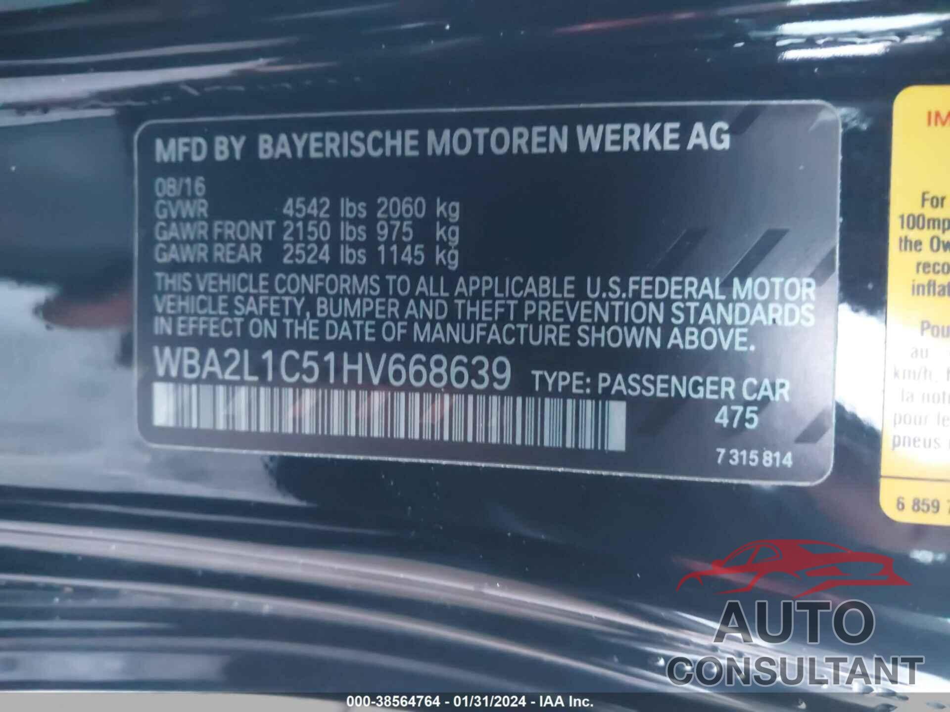 BMW M240I 2017 - WBA2L1C51HV668639