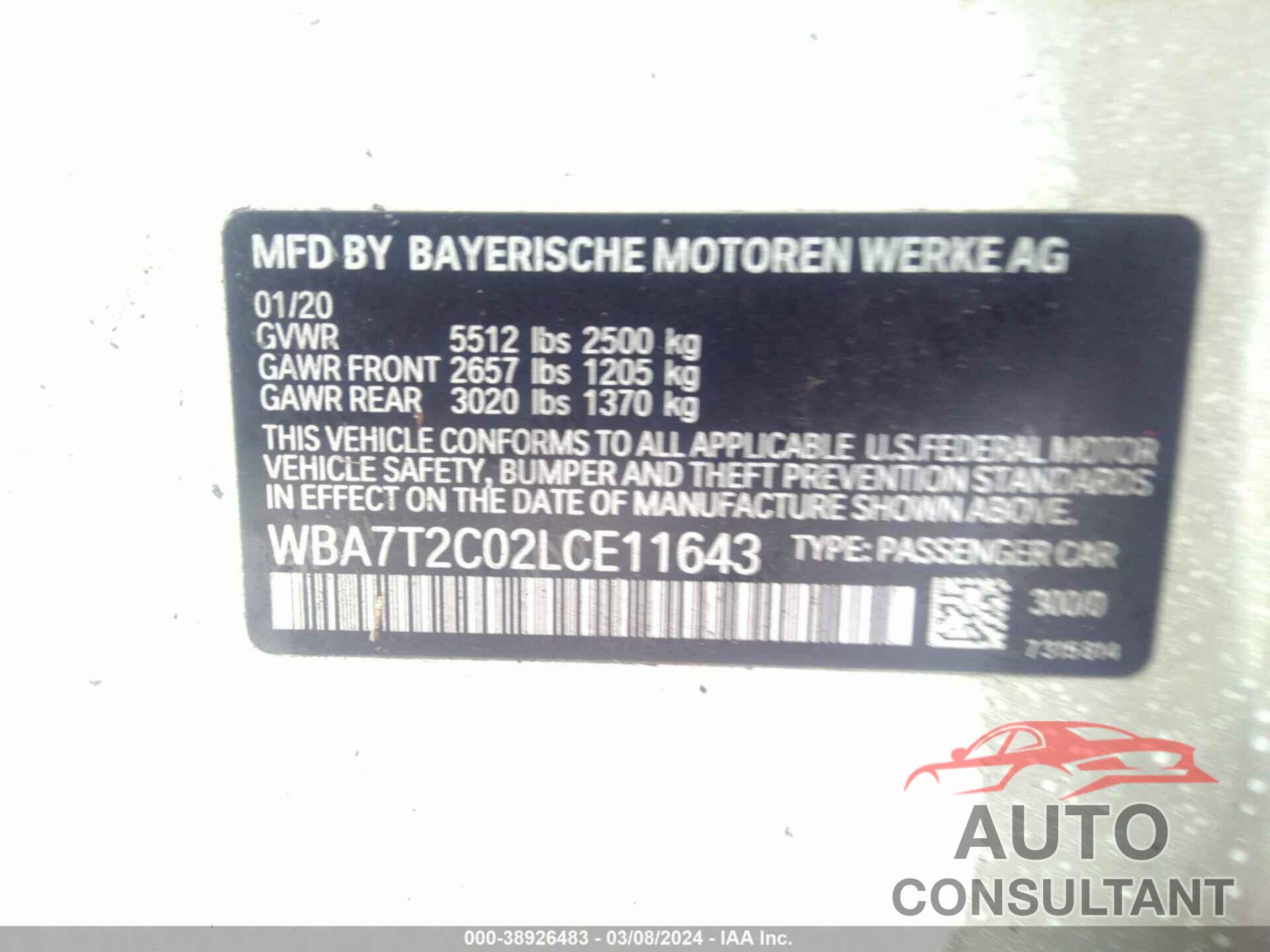 BMW 740 2020 - WBA7T2C02LCE11643