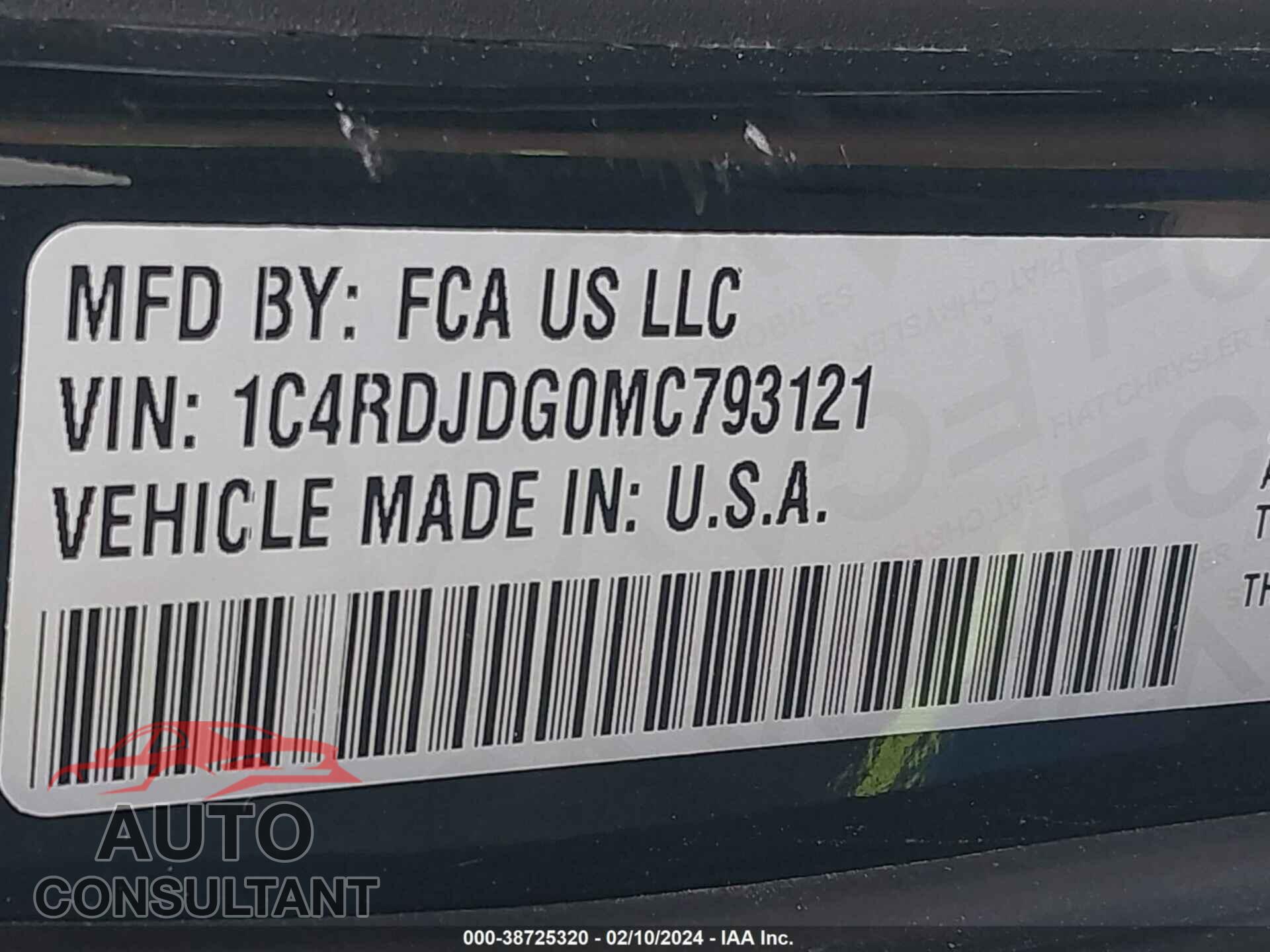 DODGE DURANGO 2021 - 1C4RDJDG0MC793121