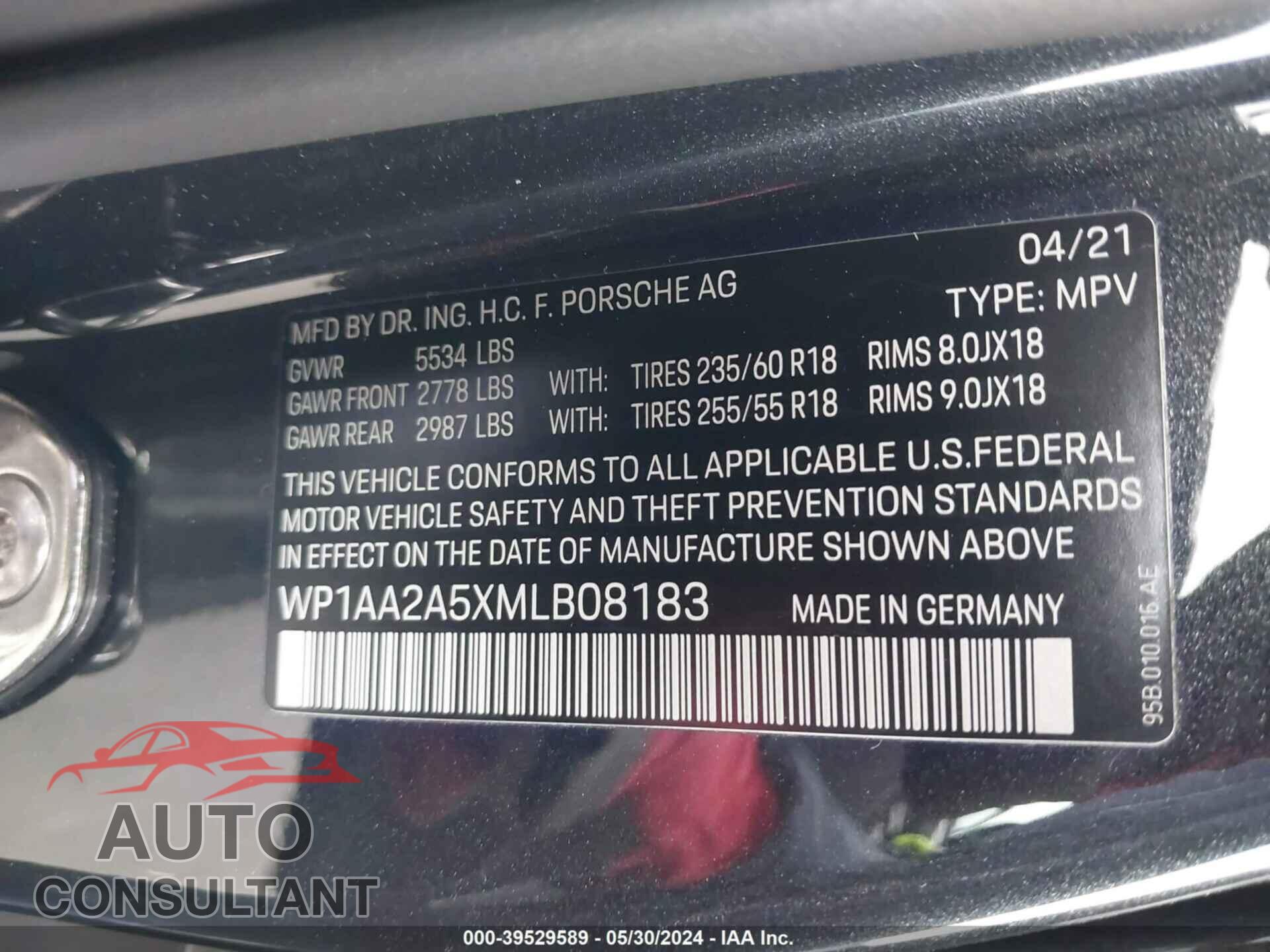 PORSCHE MACAN 2021 - WP1AA2A5XMLB08183