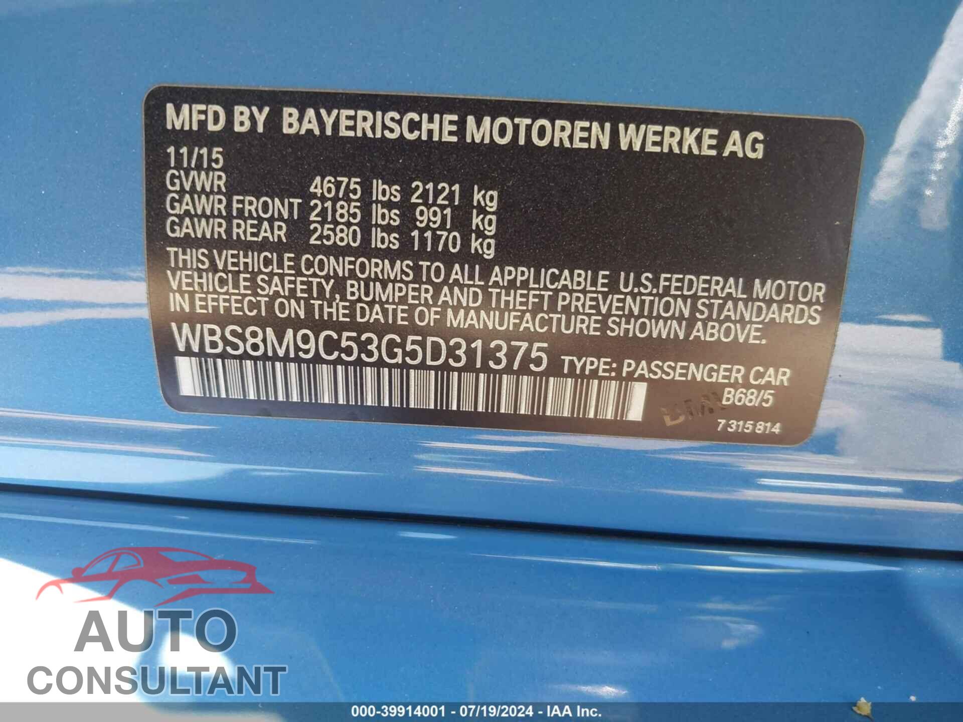 BMW M3 2016 - WBS8M9C53G5D31375