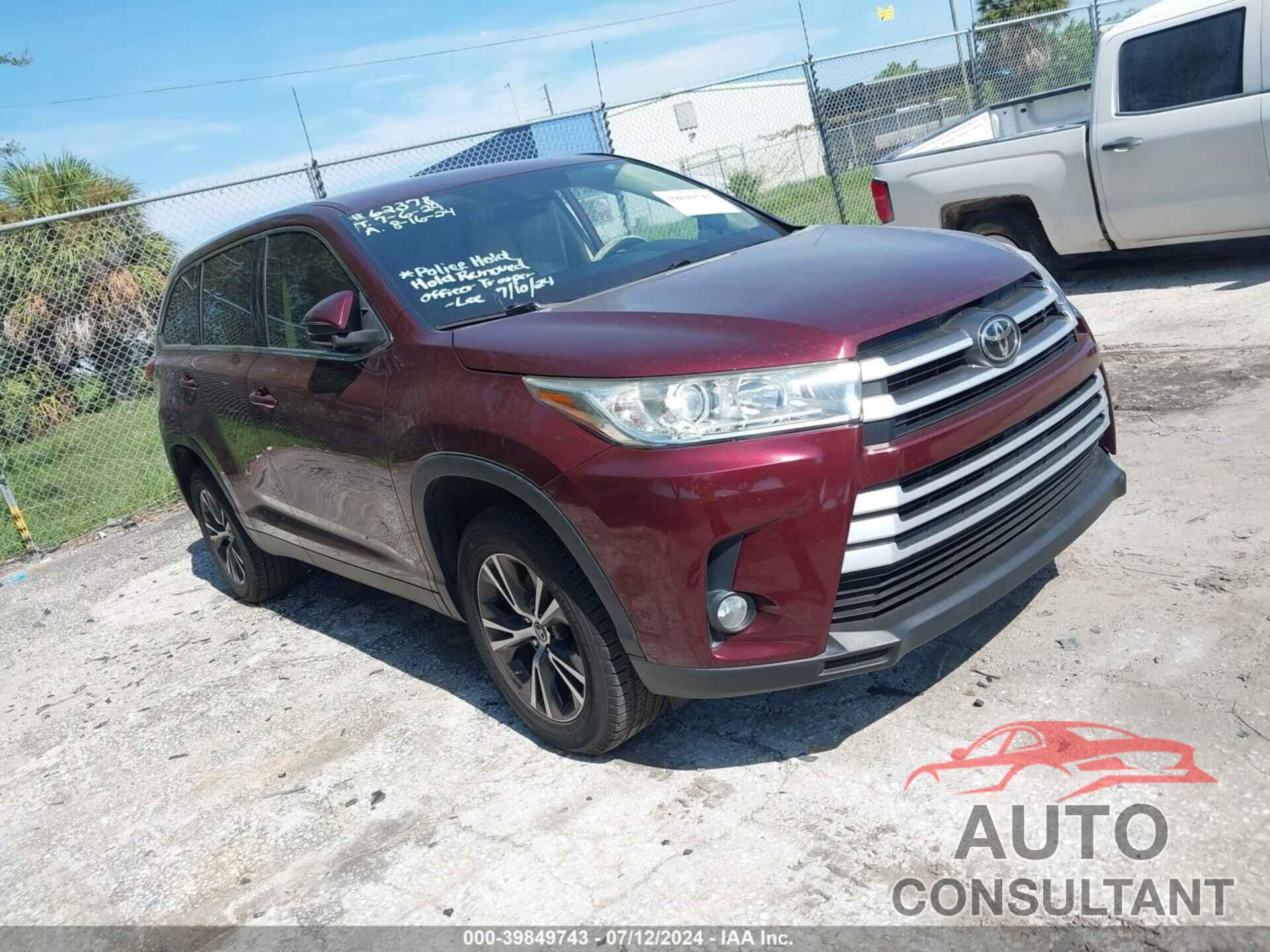 TOYOTA HIGHLANDER 2019 - 5TDZZRFH0KS348041