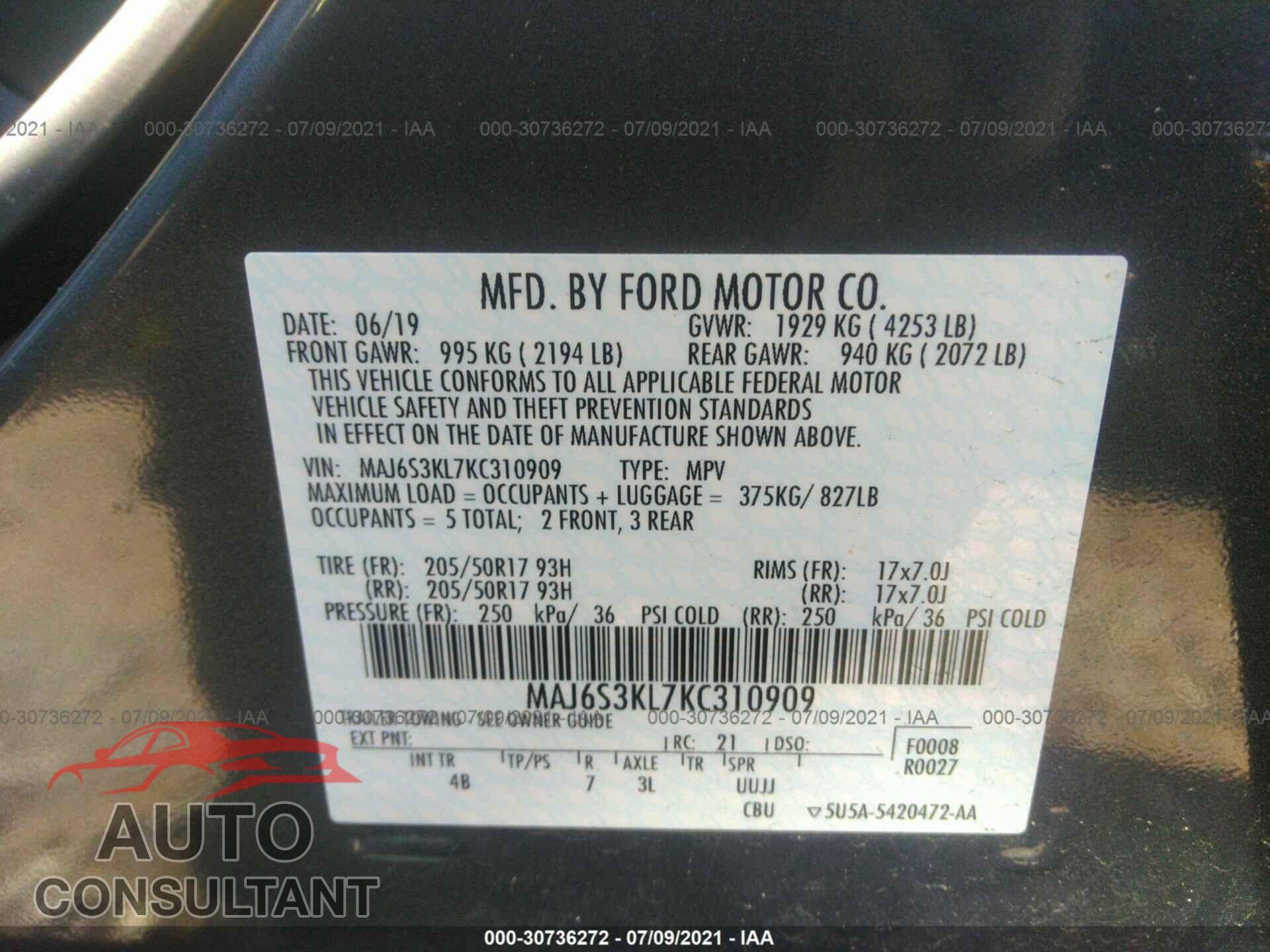 FORD ECOSPORT 2019 - MAJ6S3KL7KC310909