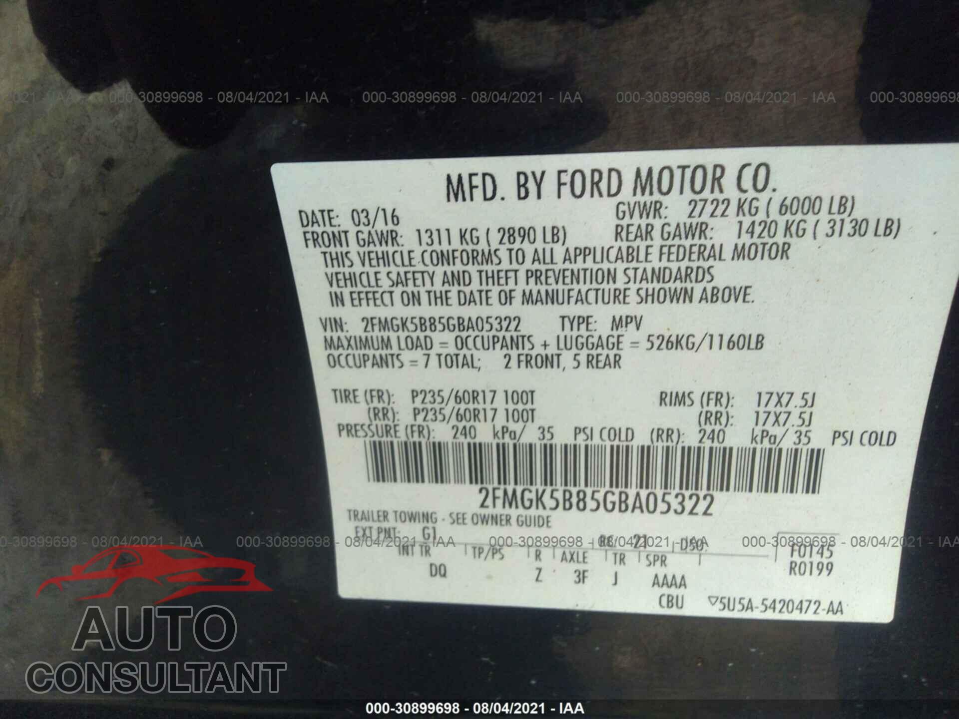 FORD FLEX 2016 - 2FMGK5B85GBA05322