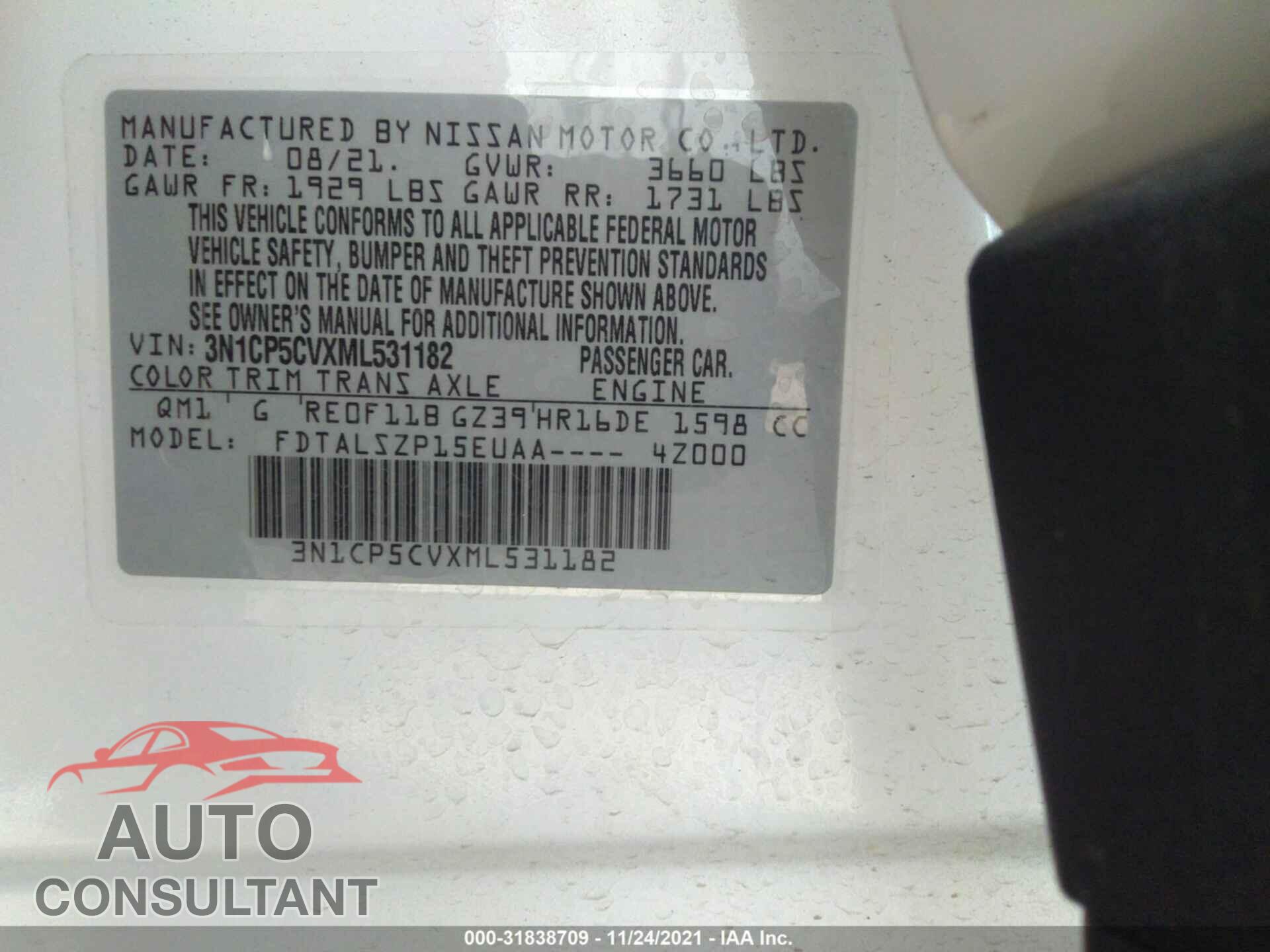 NISSAN KICKS 2021 - 3N1CP5CVXML531182