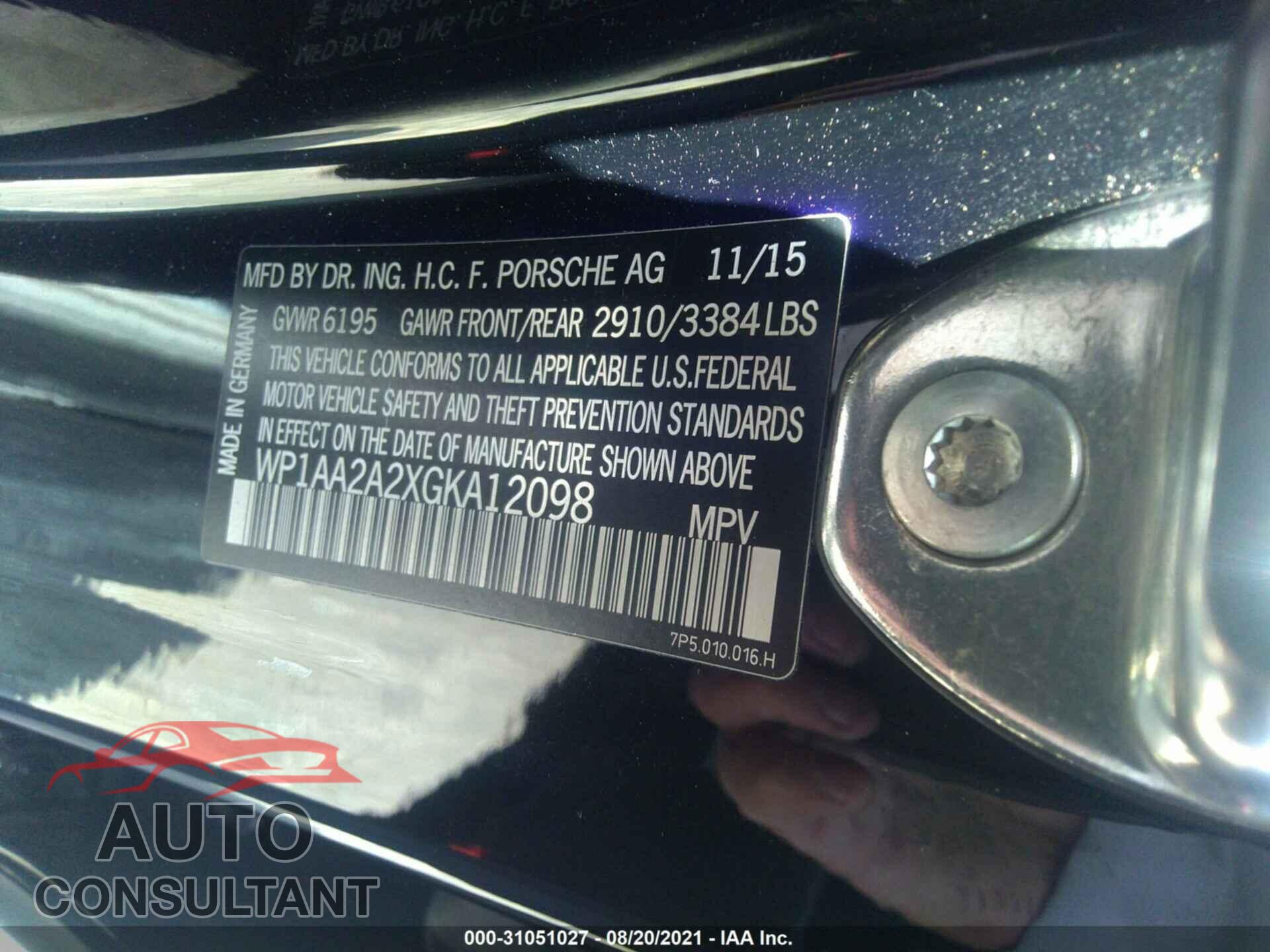 PORSCHE CAYENNE 2016 - WP1AA2A2XGKA12098
