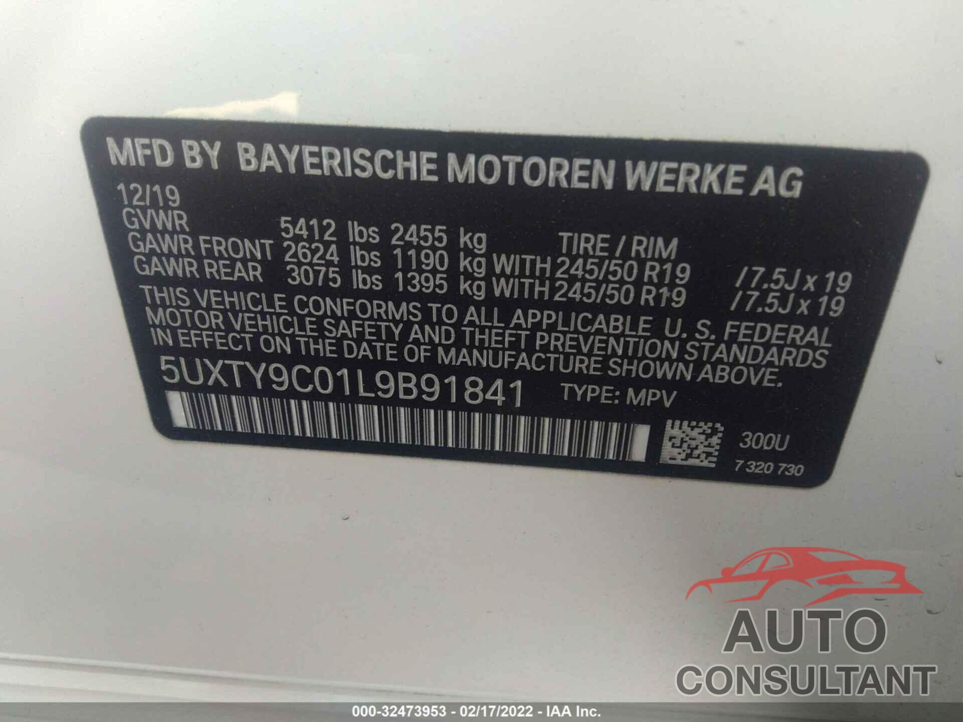 BMW X3 2020 - 5UXTY9C01L9B91841