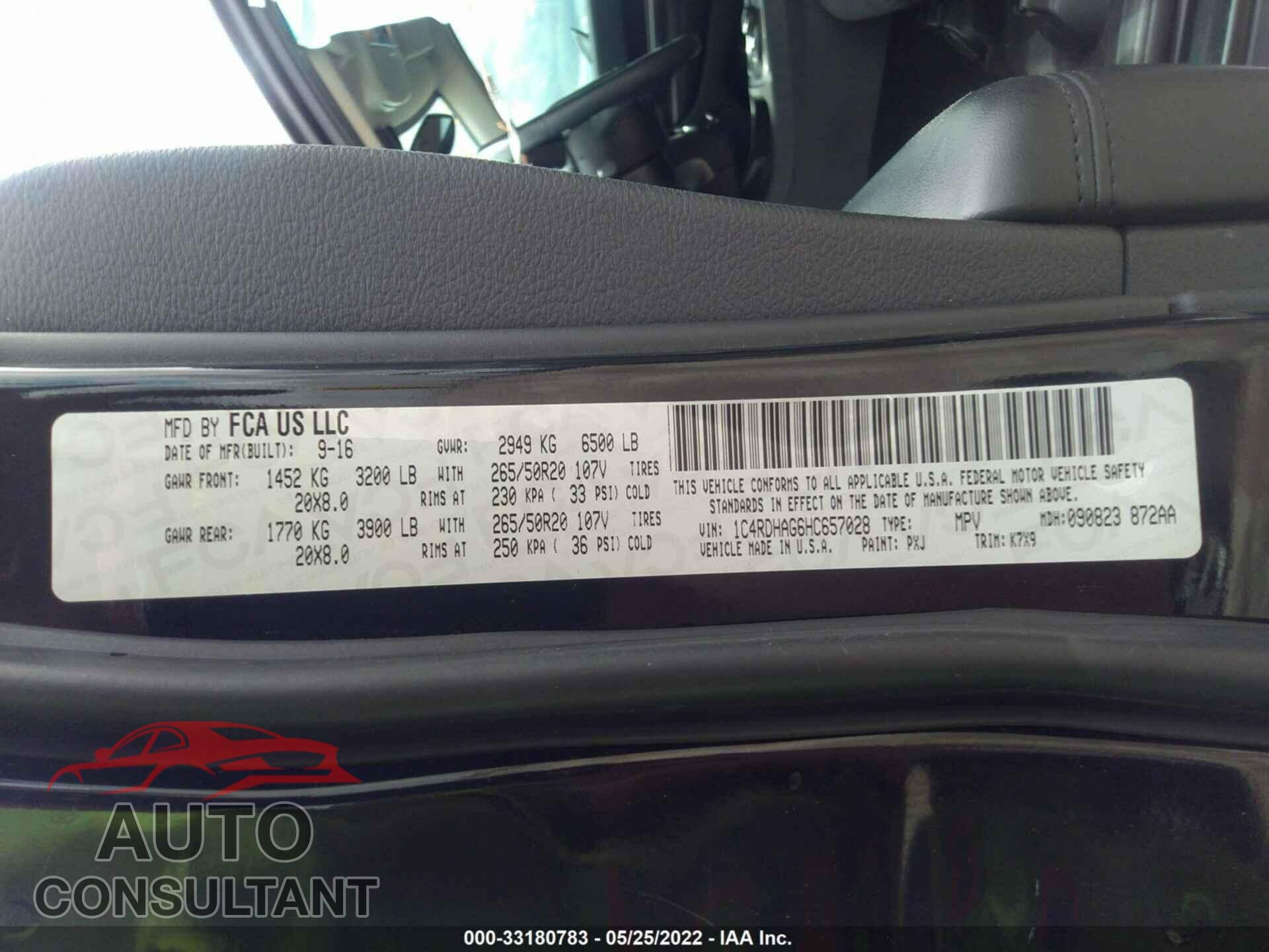 DODGE DURANGO 2017 - 1C4RDHAG6HC657028