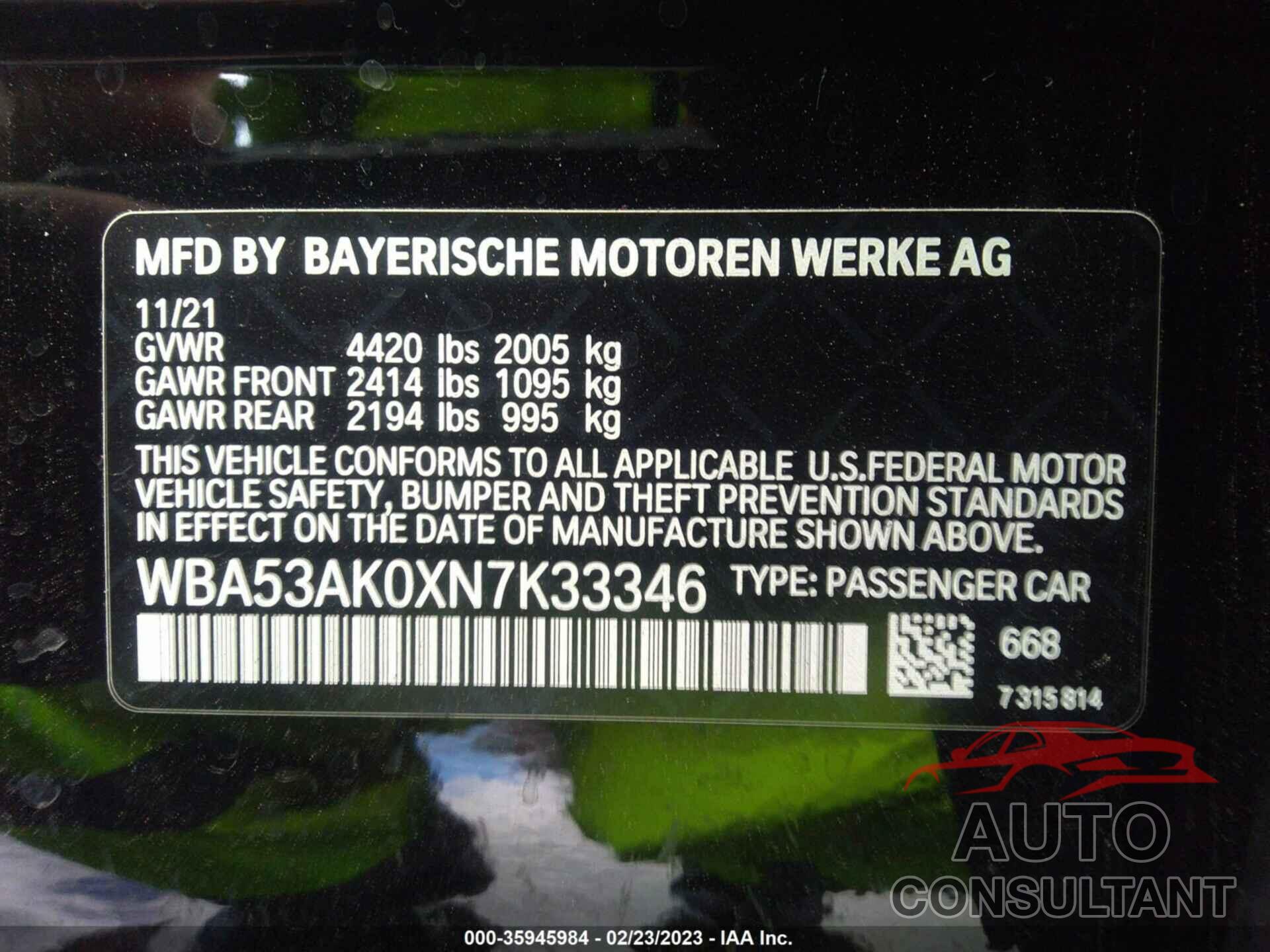 BMW 2 SERIES 2022 - WBA53AK0XN7K33346