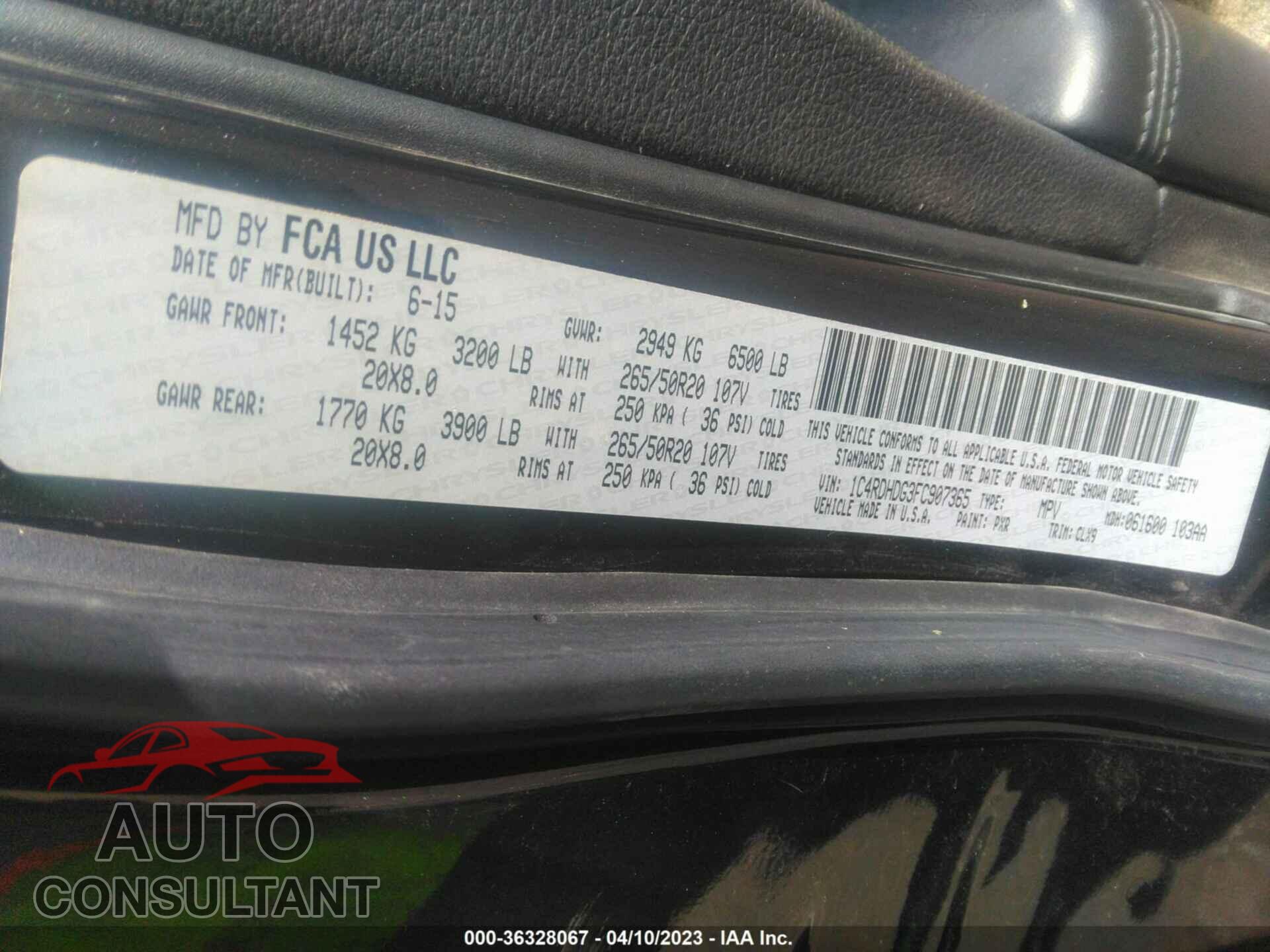 DODGE DURANGO 2015 - 1C4RDHDG3FC907365