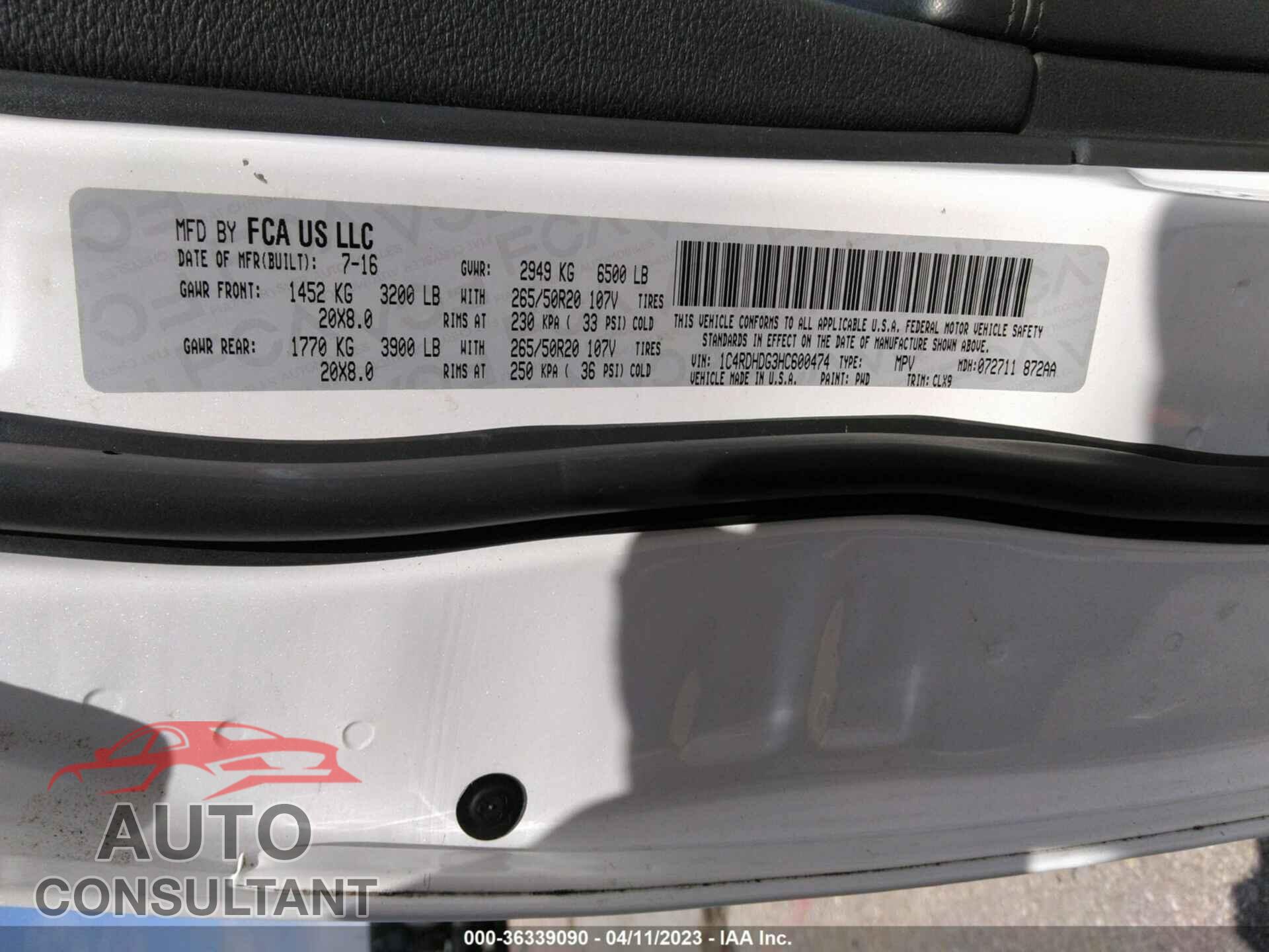 DODGE DURANGO 2017 - 1C4RDHDG3HC600474